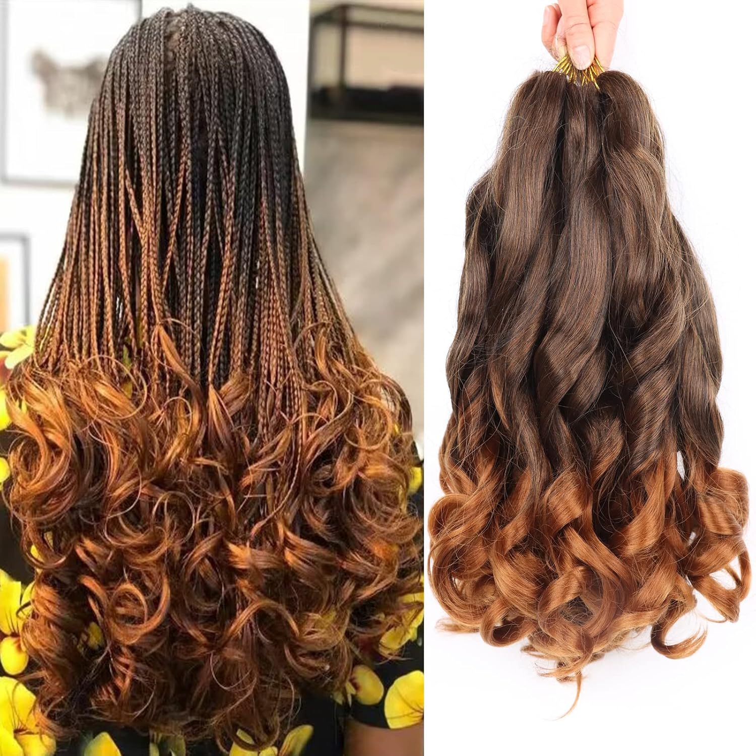 Cabello rizado francés trenzado profundo de 14 pulgadas, 8 paquetes de cabello rizado español para trenzas de caja, cabello trenzado hinchable