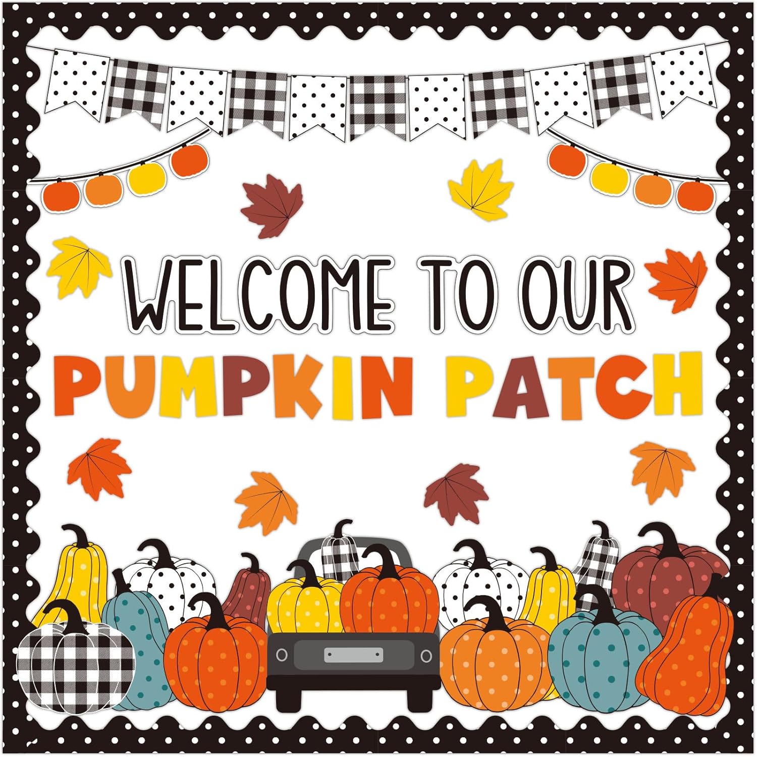 Juego de tablón de anuncios de calabaza de otoño, recortes de papel de Acción de Gracias, borde de pizarra, bordes de calabaza, decoración de aula,