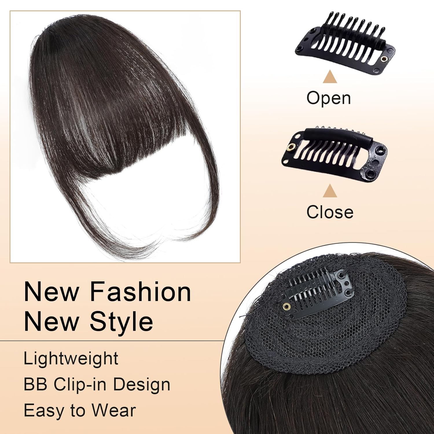 Flequillo con clip, extensiones de cabello humano 100 % real, flequillo con sienes, extensiones planas y ordenadas de aire falso para mujer, uso
