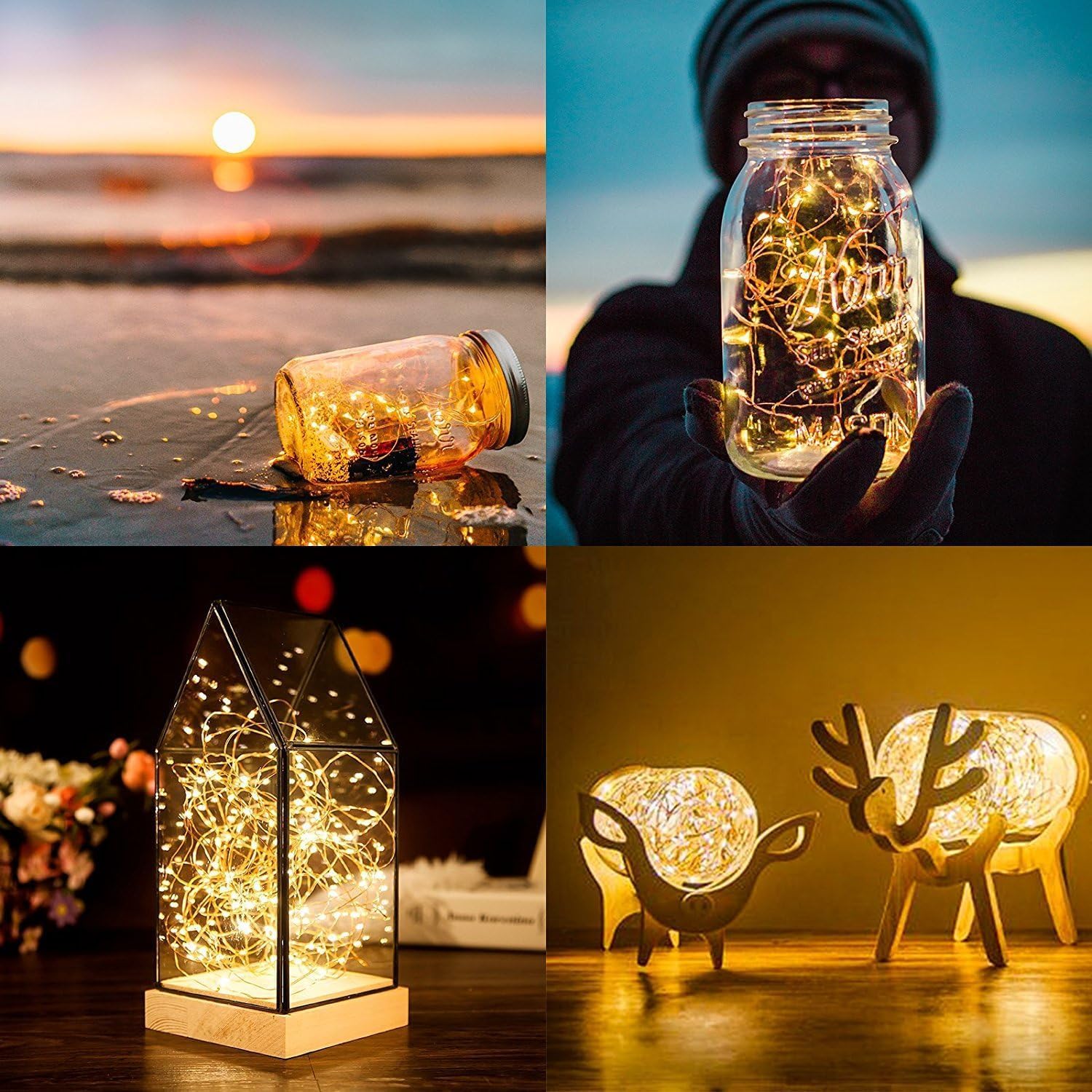 ANJAYLIA Luces de hadas, paquete de 4 tiras de luces que funcionan con pilas, 30 luces LED parpadeantes de 10 pies para bodas, dormitorios, fiestas,