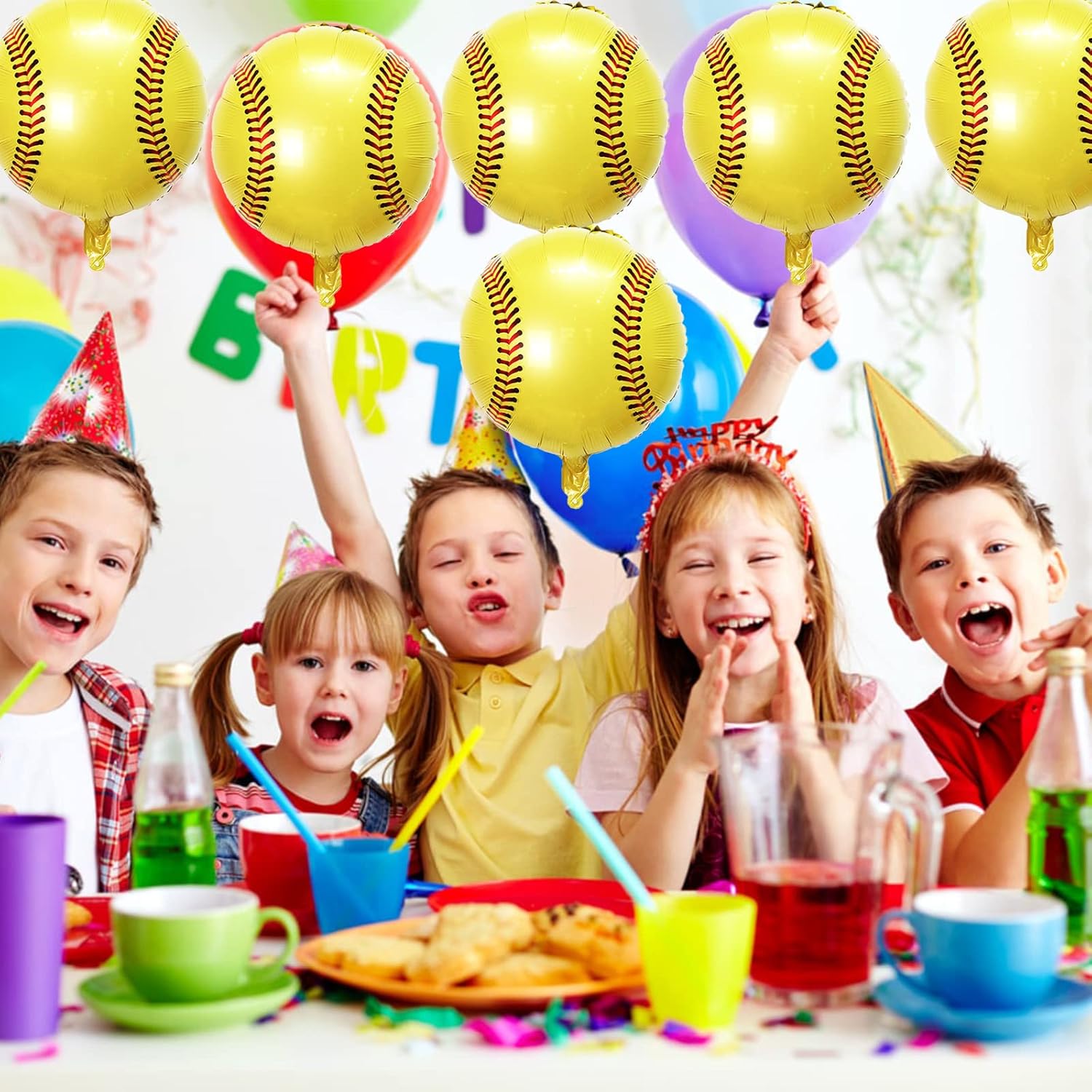 10 globos de sóftbol de papel de aluminio de Mylar de 18 pulgadas, globos deportivos redondos para sóftbol temático de cumpleaños, baby shower,