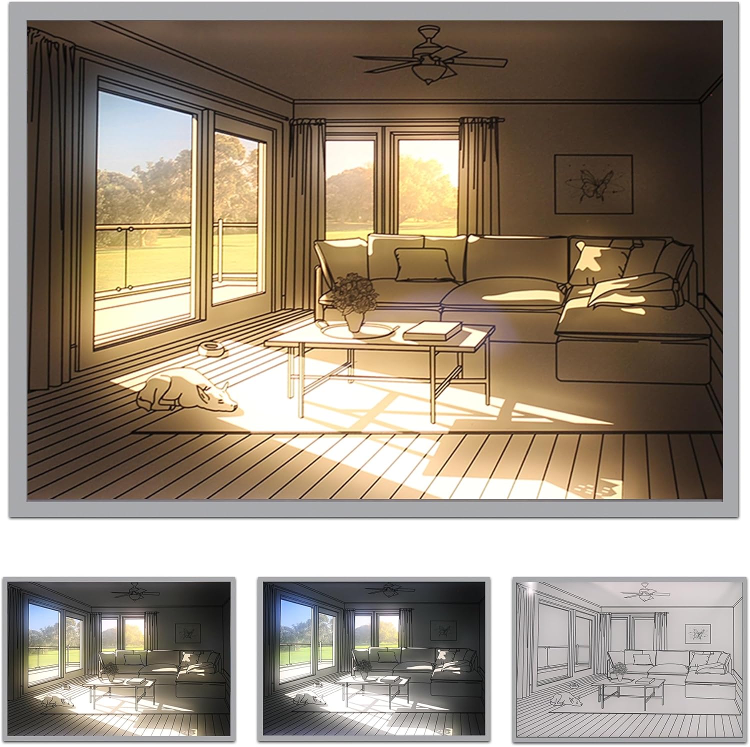 Pintura iluminada con luz, pintura 4D, marco de fotos de arte de pared, luz nocturna, decoración de pared ideal para sala de estar, dormitorio,