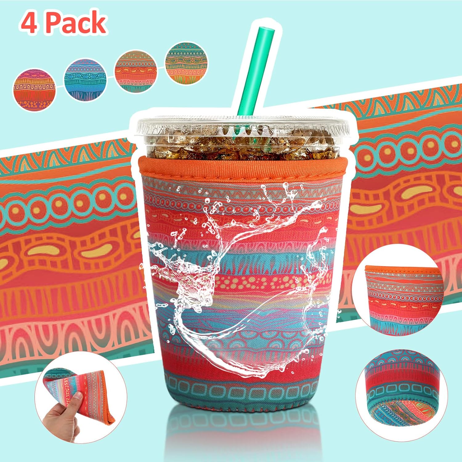 Patelai Funda aislante reutilizable para taza de café, 4 piezas para bebidas frías, bebidas y soporte para la mayoría de los cafés (16-20 onzas,