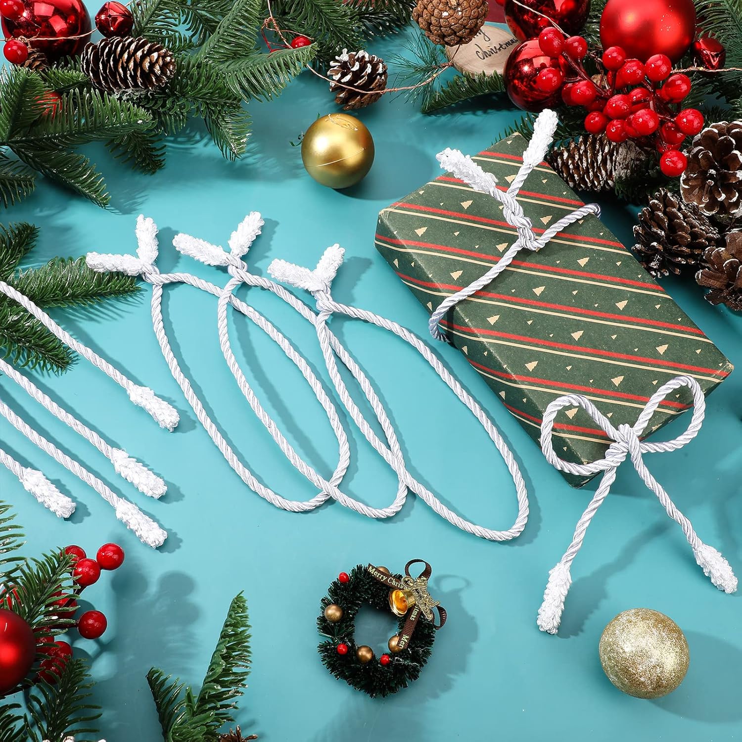 Guirnalda de Navidad de 20 pulgadas, lazos decorativos de Navidad para barandilla, lazos giratorios reutilizables y flexibles para Navidad,
