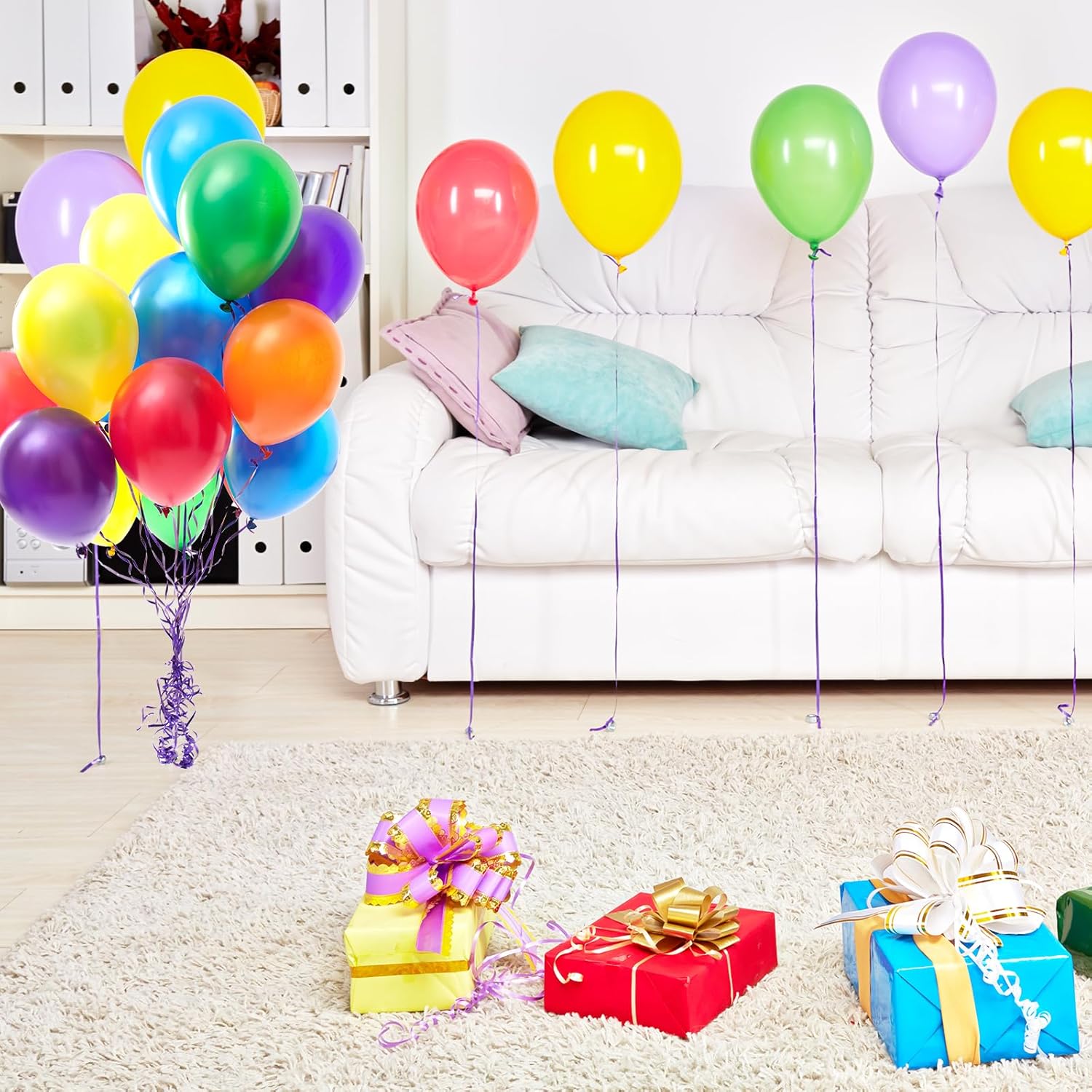 RUBFAC Kit de globos de arcoíris, 65 unidades, 12 pulgadas, 12 globos de fiesta de colores brillantes, globos de colores, globos de cumpleaños,