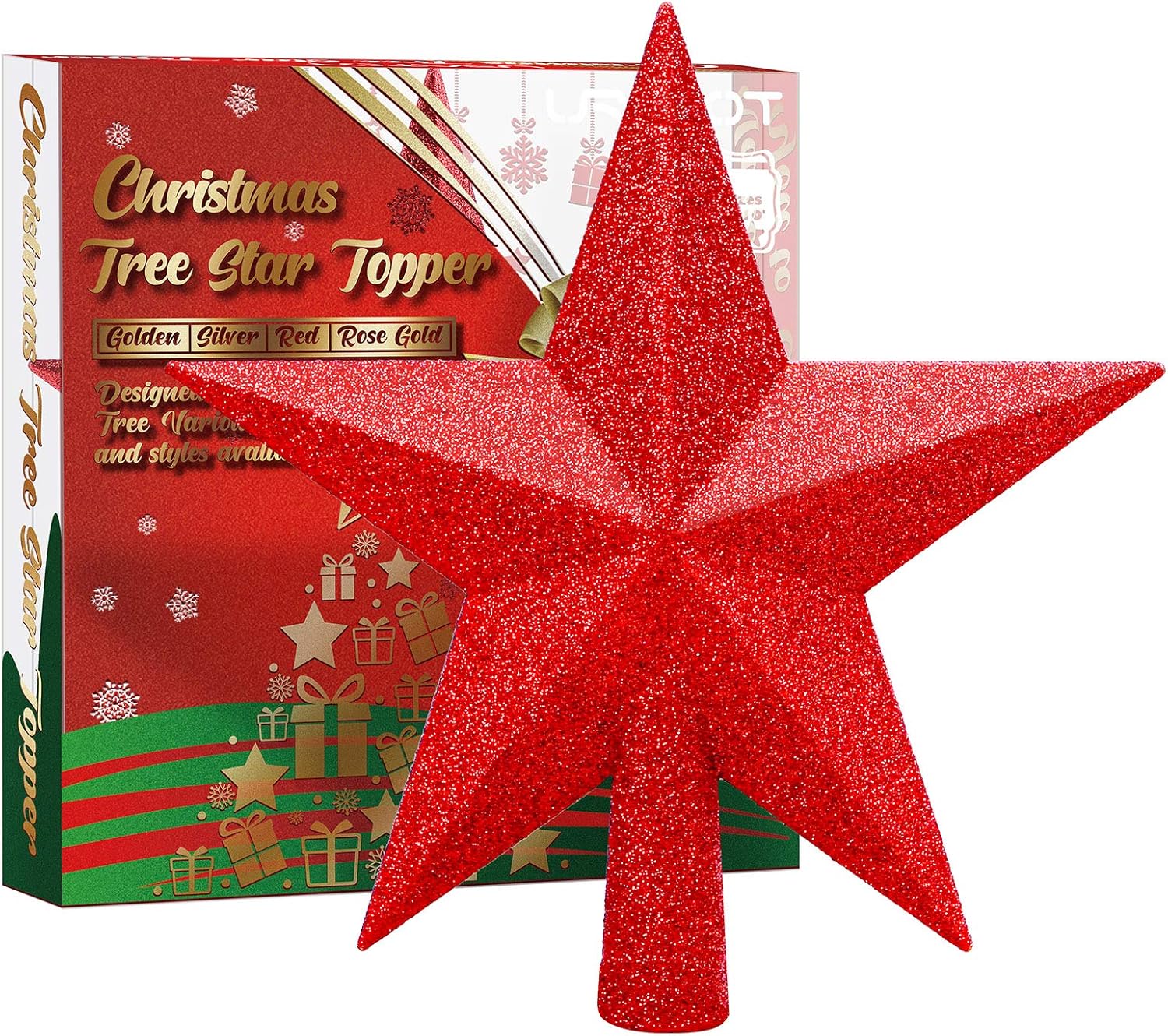 URATOT – Adorno decorativo para copa de árbol de Navidad, diseño de estrella brillante con purpurina, inastillable
