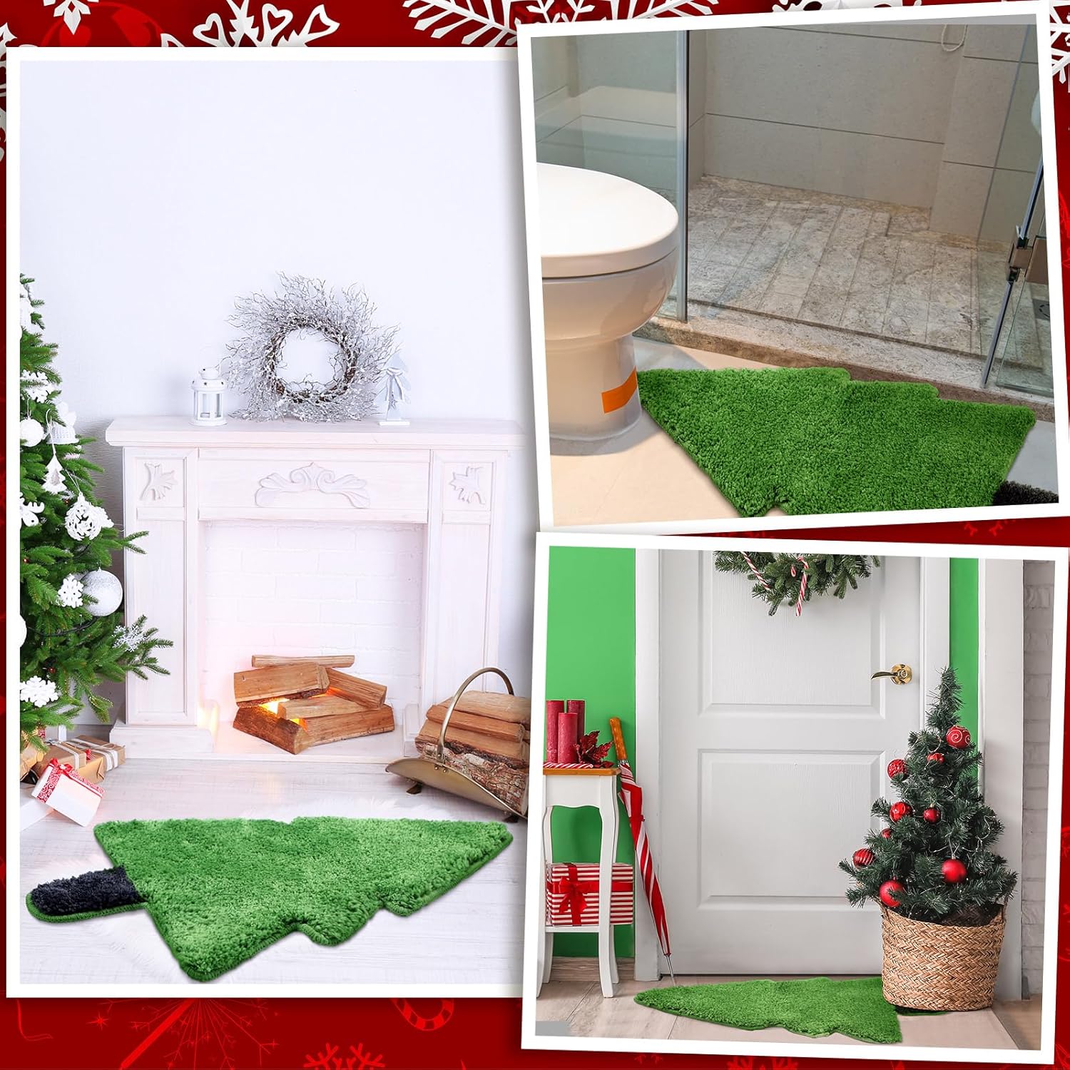 Tinideya Alfombra de baño de árbol de Navidad para niños, 28 x 20 pulgadas, tapete de baño para bañera, árbol de Navidad, tapete de baño verde,