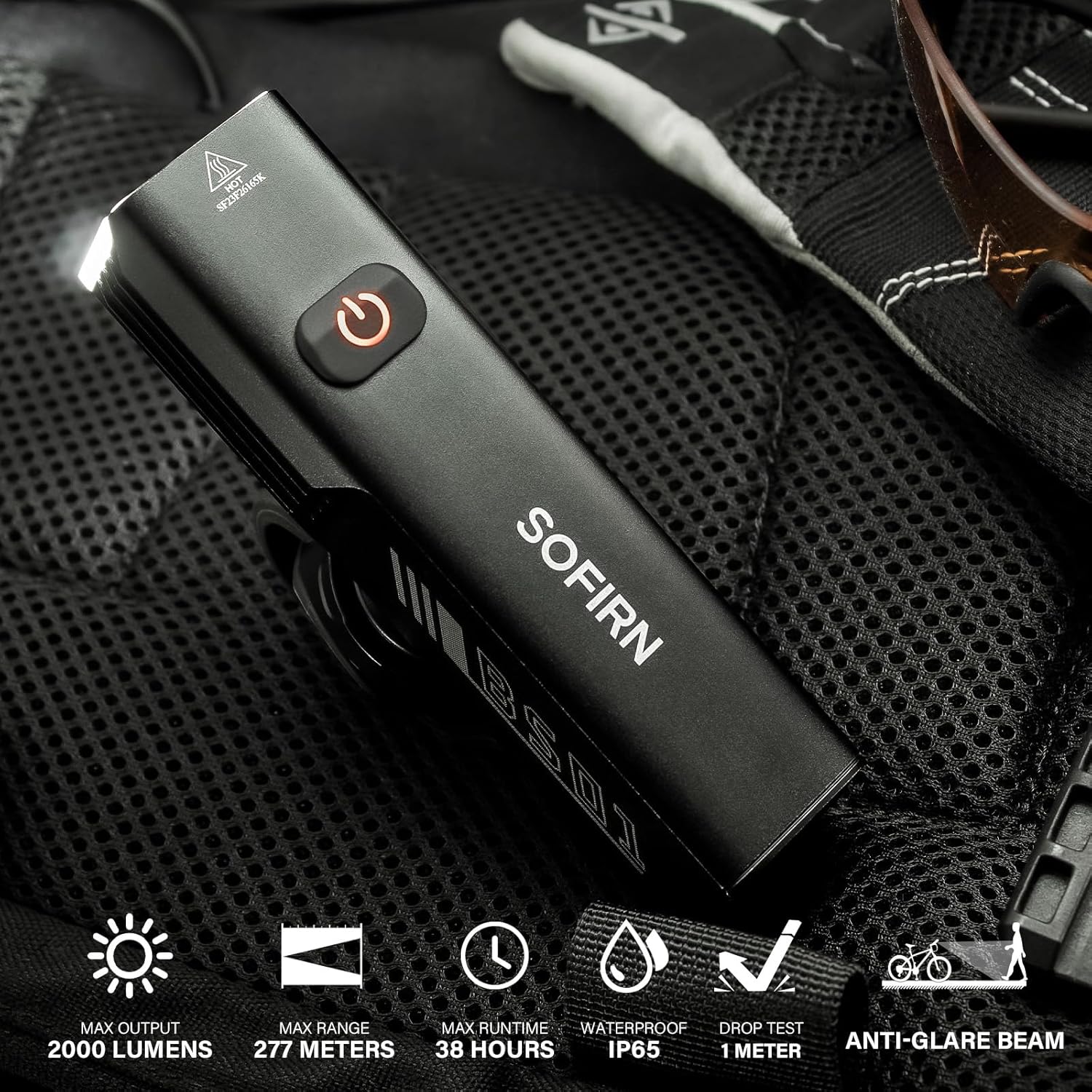 SOFIRN BS01 – Luces de bicicleta para montar en la noche, luz de bicicleta súper brillante, 2000 lúmenes, luz recargable USBC, faro de bicicleta