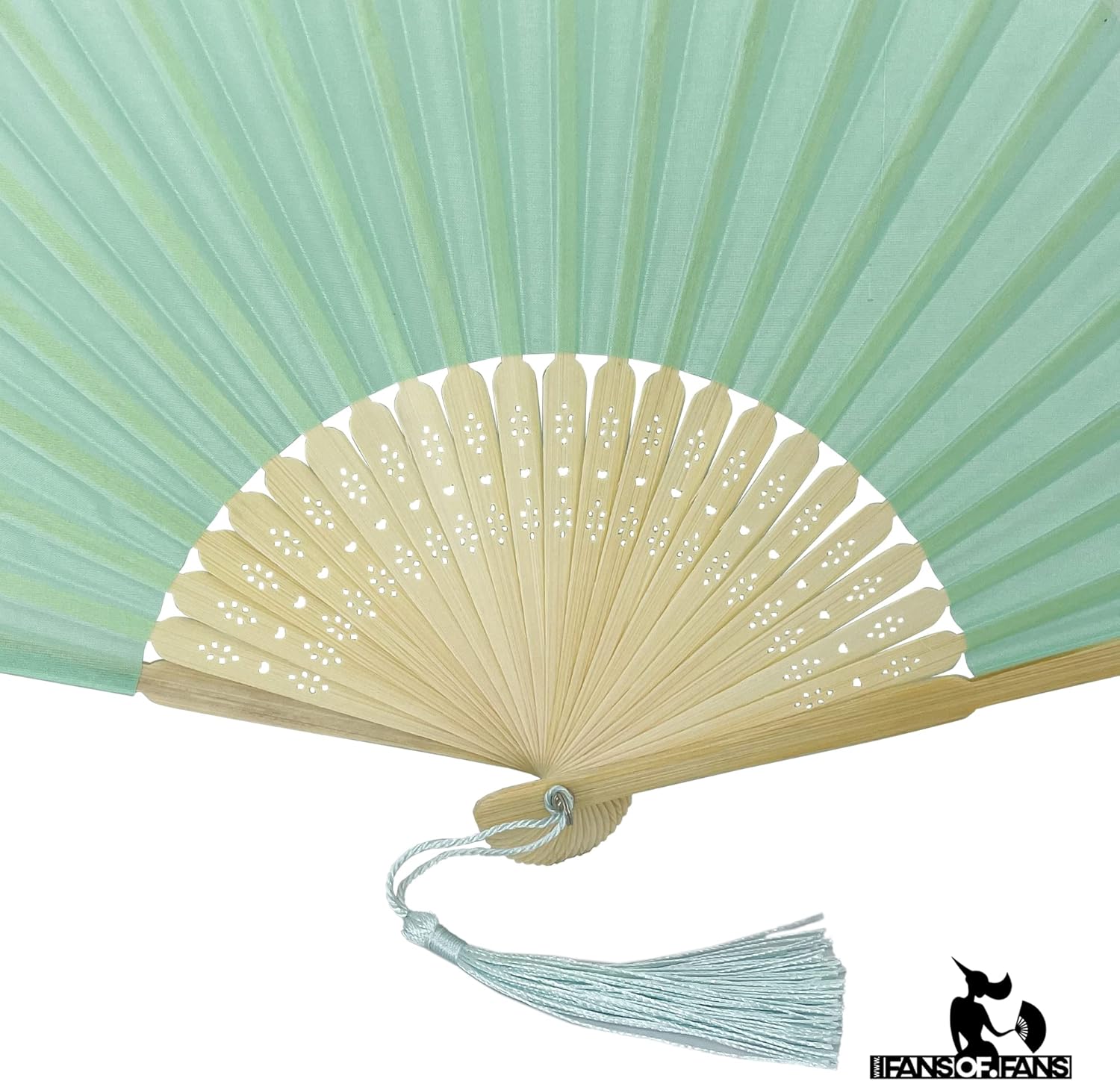 FANSOF.FANS Paquete de 10 abanicos de mano de tela con borla de grado A, varillas de bambú para fiesta de boda (turquesa claro)