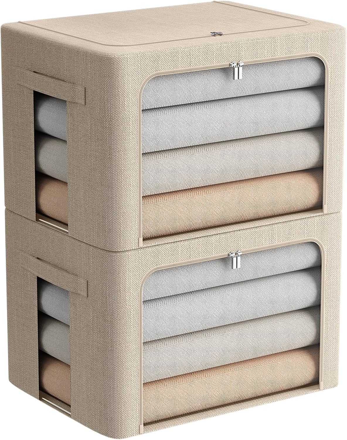 Paquete de 2 contenedores transparentes para almacenamiento de ventana  Gran almacenamiento de tela de lino apilable para ropa de 19.7 x 15.7 x 12.6