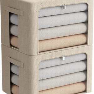 Paquete de 2 contenedores transparentes para almacenamiento de ventana Gran almacenamiento de tela de lino apilable para ropa de 19.7 x 15.7 x 12.6 Paquete de 2 contenedores transparentes para almacenamiento de ventana Gran almacenamiento de tela de lino apilable para ropa de 19.7 x 15.7 x 12.6