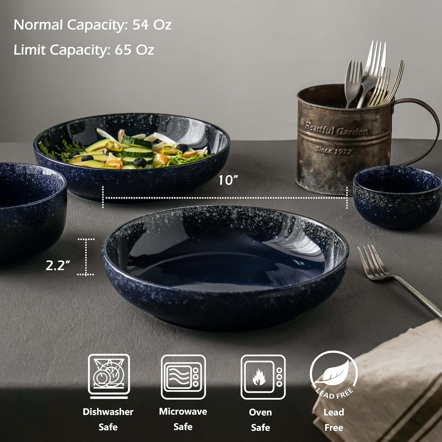 S&Q’S CERAMICS Juego de 4 cuencos grandes para servir ensaladas grandes de 65 onzas, cuencos grandes, platos de cerámica poco profundos de 10