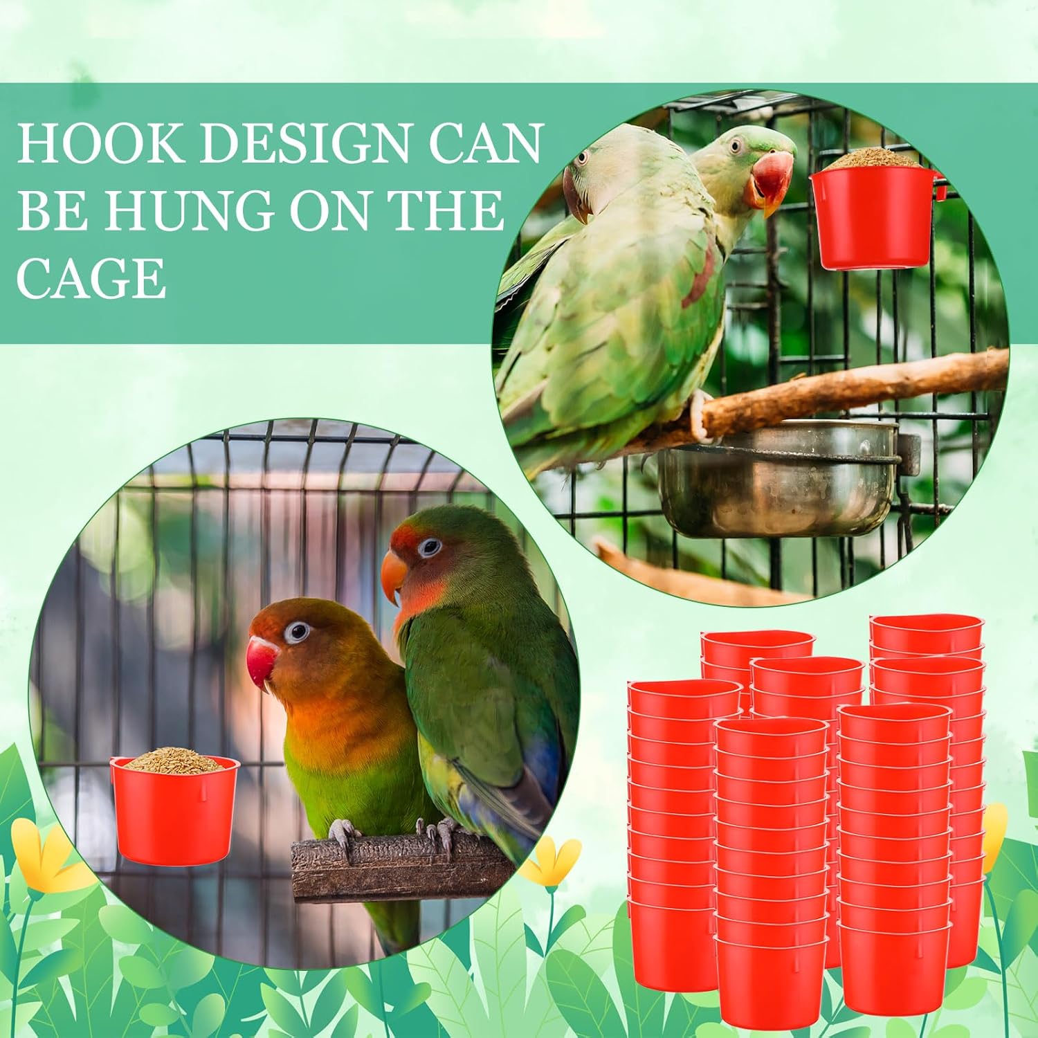 Ziliny 120 tazas de jaula para pollos y pájaros, tazas de plástico colgantes para pollos y bebederos de 8 onzas para suministros de Gamefowl para