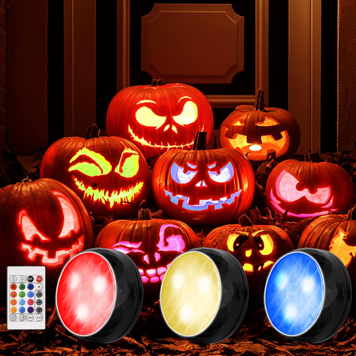 NARUNDREN Puck Lights with Remote,13 Colors Changeable LED Under Cabinet Lighting Push Lights, Battery Powered Closet Lights,Timer Stick on Lights