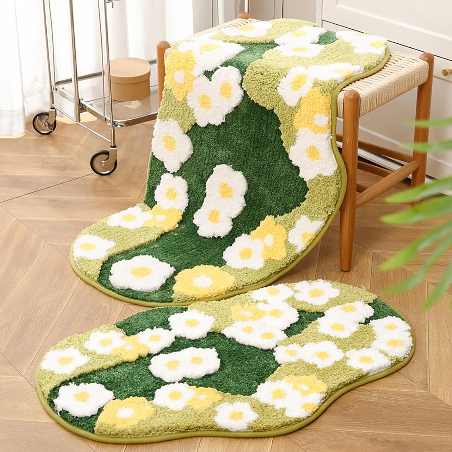 Alfombra de musgo, bonita alfombra de baño con hojas de musgo verde, alfombra de baño de musgo verde hierba, alfombra de musgo 3D antideslizante,