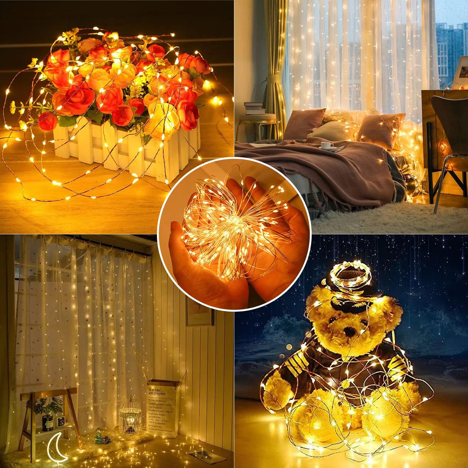 Fiuottu Paquete de 8 luces de hadas, 7 pies, 20 luces LED alimentadas por pilas para centros de mesa de boda, fiesta, Navidad, decoración de mesa,