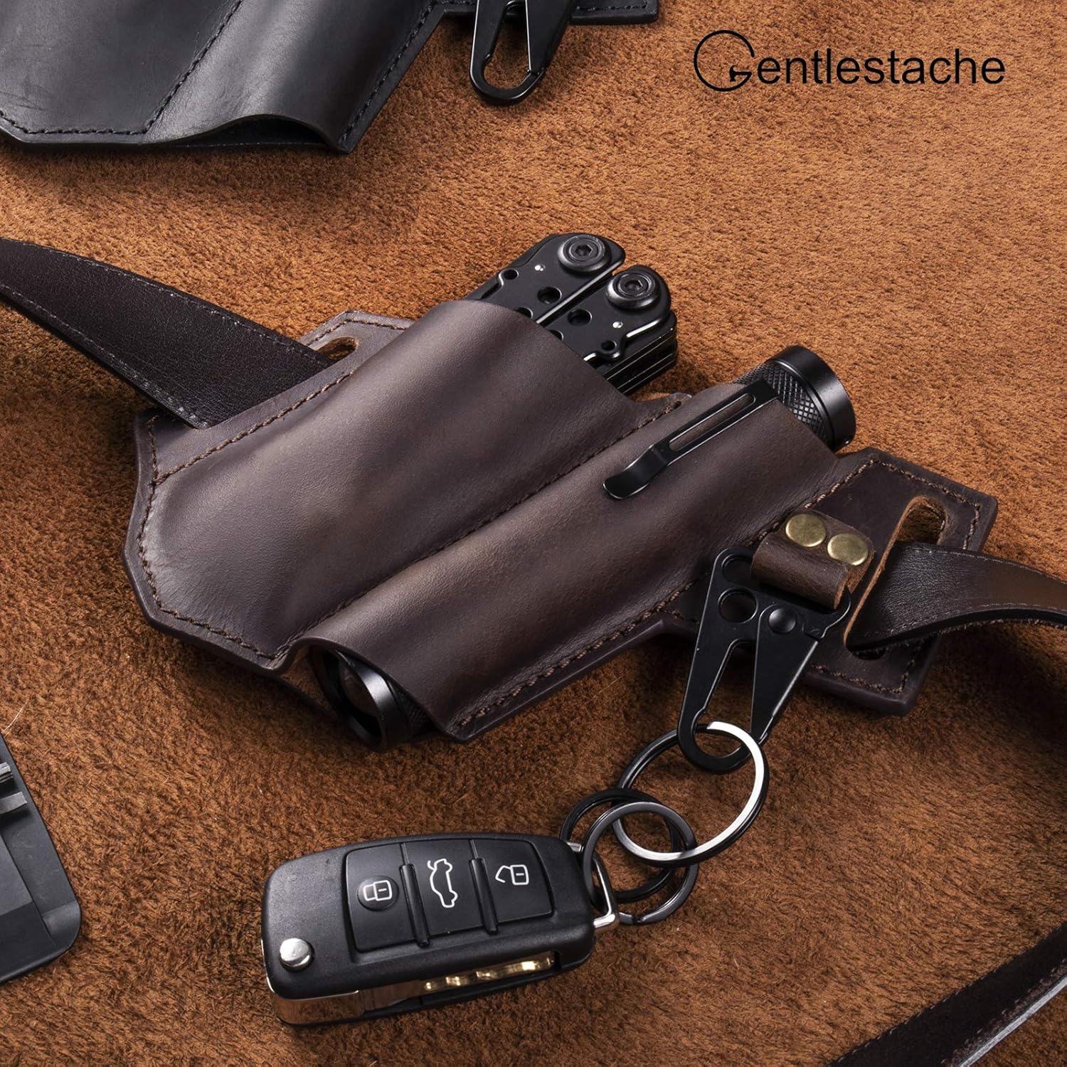 Gentlestache Funda de cuero para cinturón, funda de cuero para multiherramienta, organizador de bolsillo de cuero