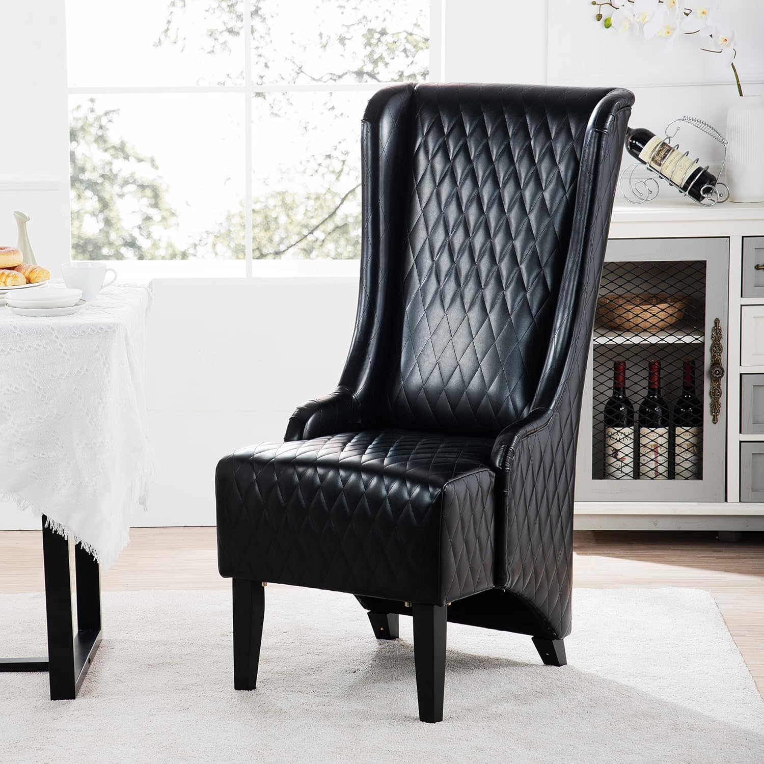 Yoluckea Silla de comedor con respaldo alto, silla de trono con respaldo retro para mesa de comedor, silla auxiliar tapizada de piel sintética para