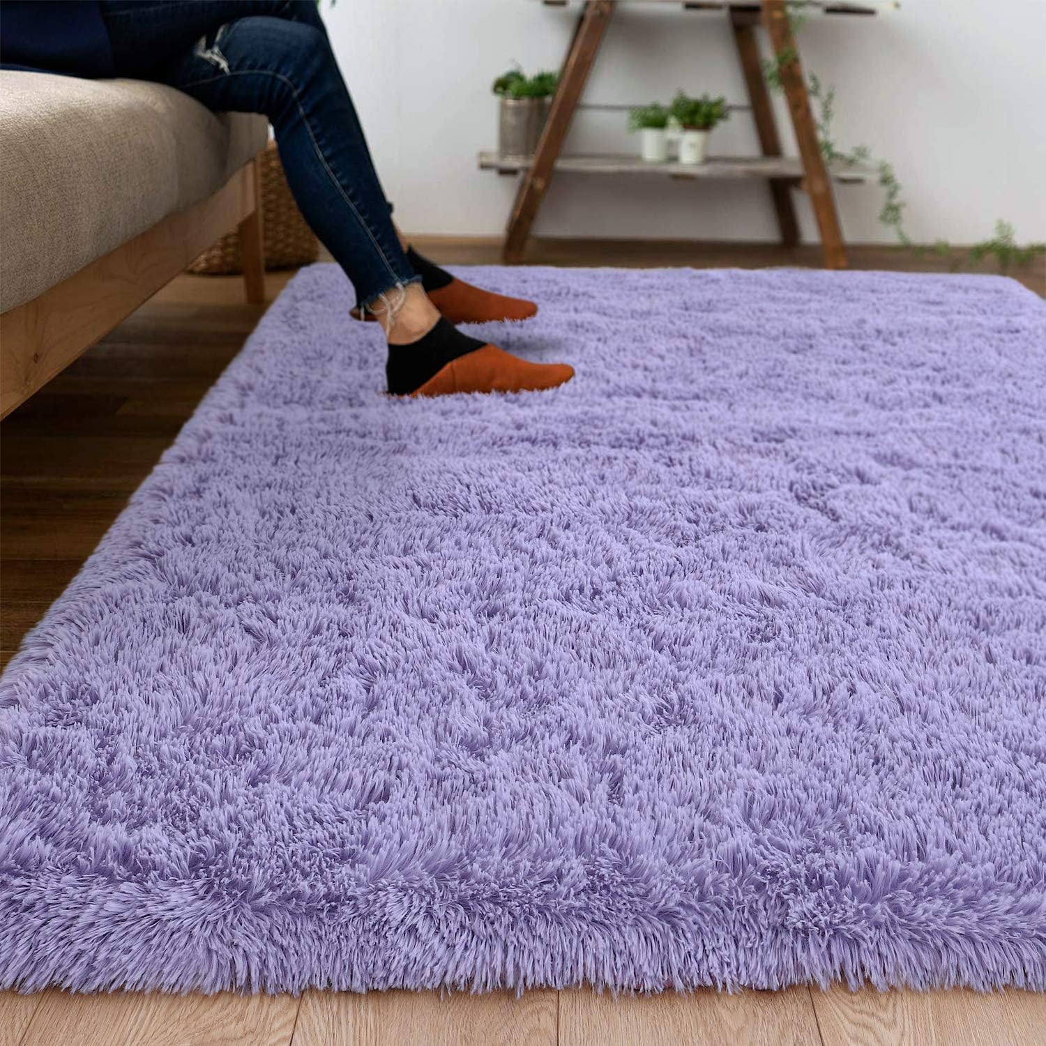 DweIke – Alfombras peludas supersuaves y mullidas de 5 x 8 pies, alfombra de área morada para sala de estar, dormitorio, habitación de niños,