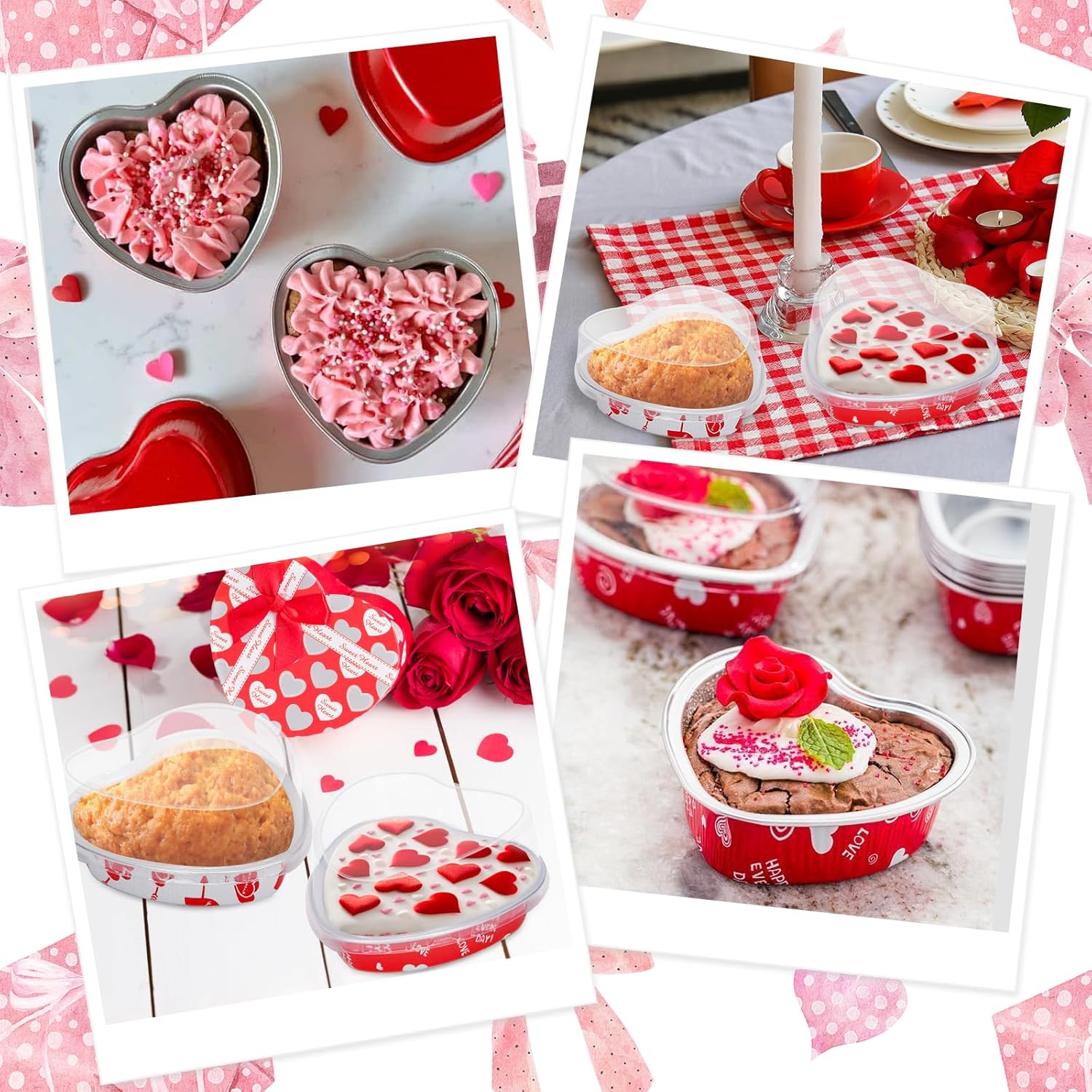 Juego de 24 moldes para pasteles con tapa en forma de corazón para el día de San Valentín, 8.6 fl oz9 onzas, desechables, mini tazas de papel de