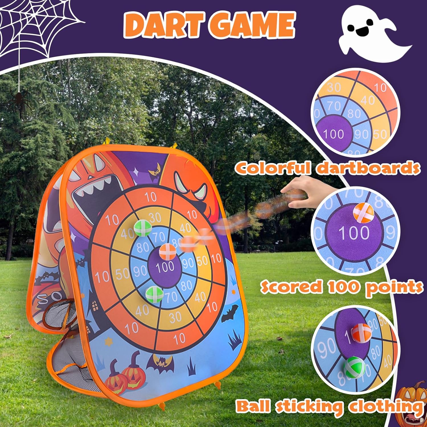 Juego de lanzamiento de bolsas de frijoles de Halloween 3 en 1, juego de pelota de fútbol portátil, juego de dardos, juego de lanzamiento de bolsas