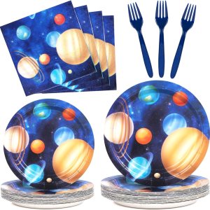 DECORLIFE Suministros para fiestas temáticas espaciales para 24 unidades, decoraciones de fiesta del espacio exterior para niños, platos de planeta, DECORLIFE Suministros para fiestas temáticas espaciales para 24 unidades, decoraciones de fiesta del espacio exterior para niños, platos de planeta,