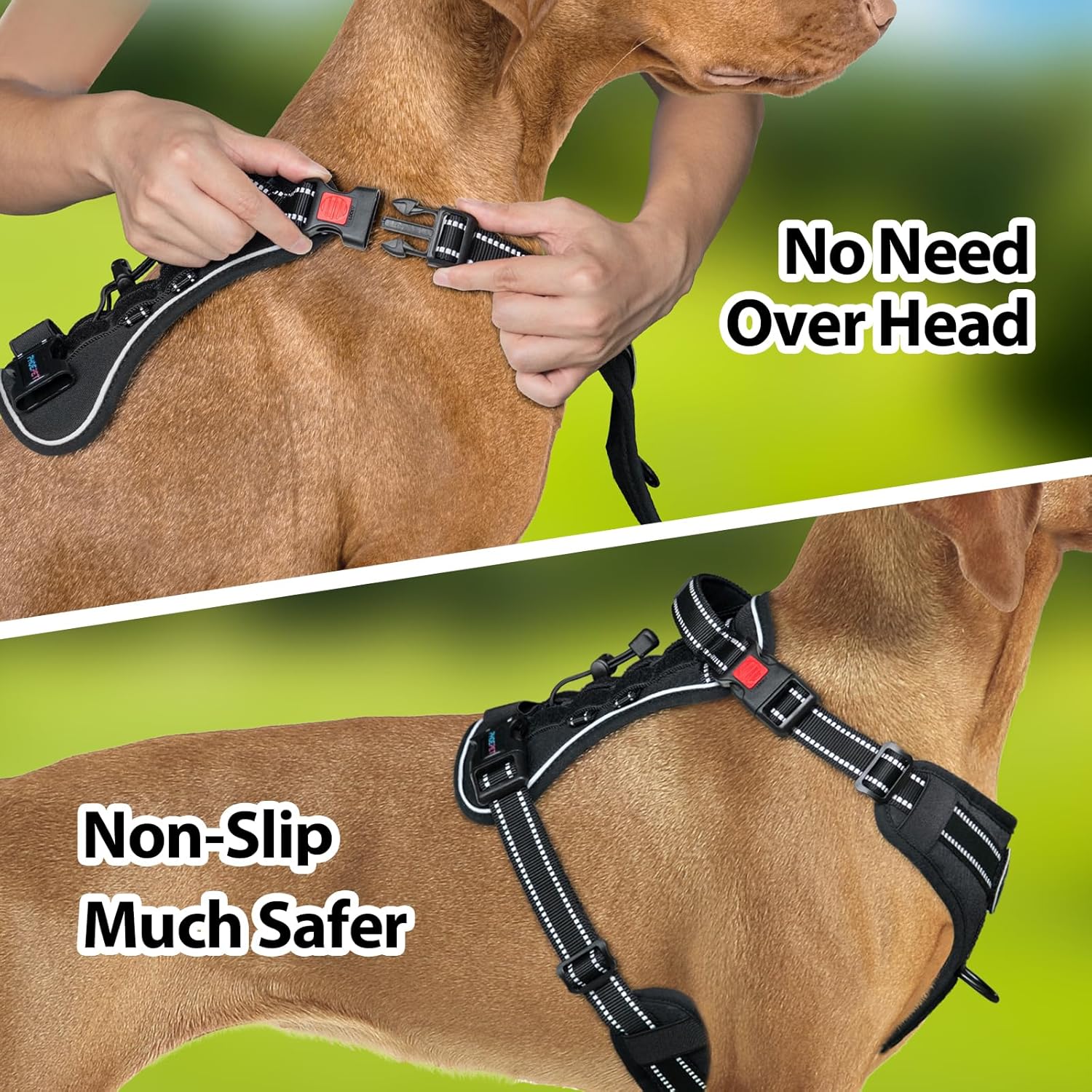 PHOEPET Arnés táctico sin tirones para perro, chaleco de servicio con paneles Molle y bucle, fácil control con asa para perros grandes (negro, XL)