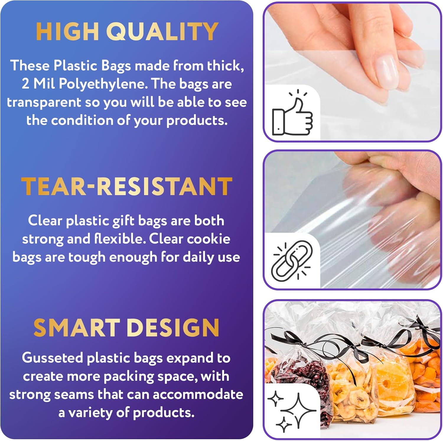 APQ – Bolsas de polietileno transparentes con refuerzo, 4 x 2 x 10 pulgadas, paquete de 1000 bolsas de plástico impermeables con parte superior