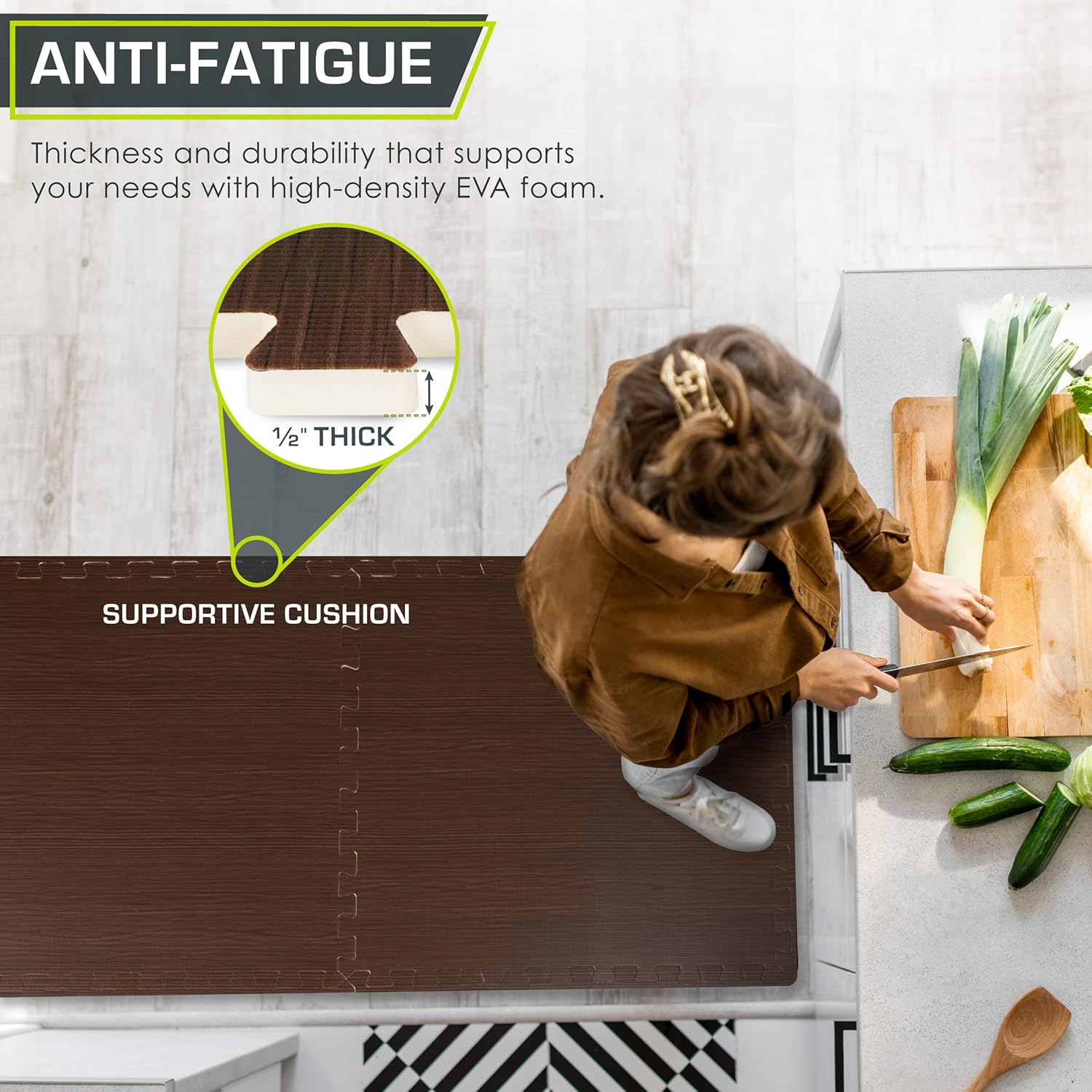 ProsourceFit Tapete de rompecabezas de grano de madera de 12 pulgadas, 6 azulejos de espuma EVA entrelazados (24 pies cuadrados) para equipos de