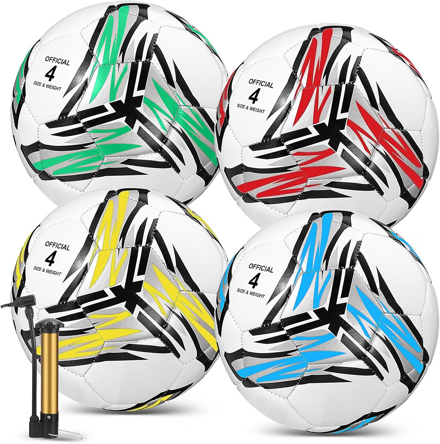 4 pelotas de fútbol a granel con bomba y bolsa, pelota de fútbol desinflada, pelota de fútbol para deportes exteriores, pelota de fútbol para niños,