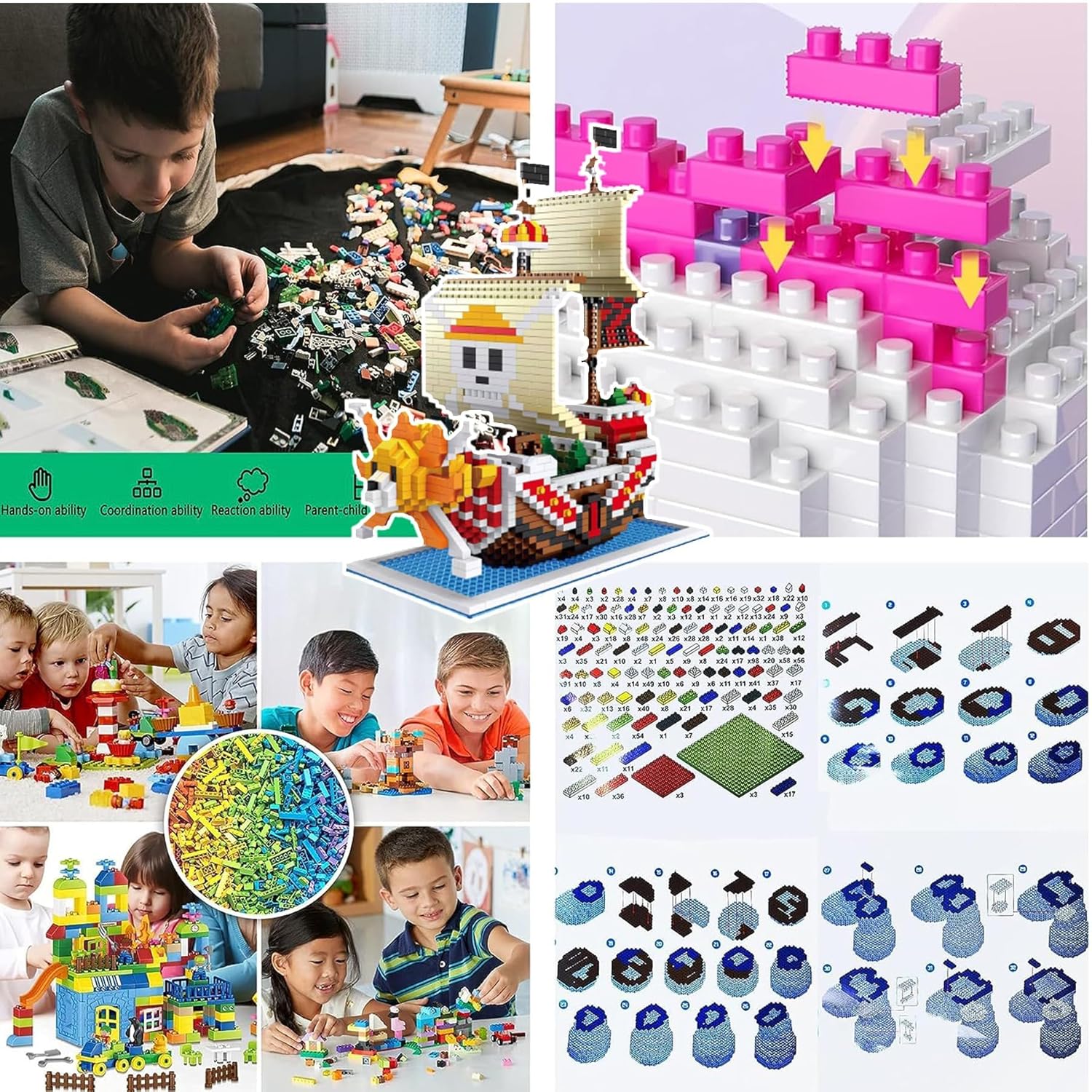 XKJFOTCY Bloques de construcción de anime, juego de bloques de construcción de barcos, juego de modelo de pensamiento creativo, juguete para niños y
