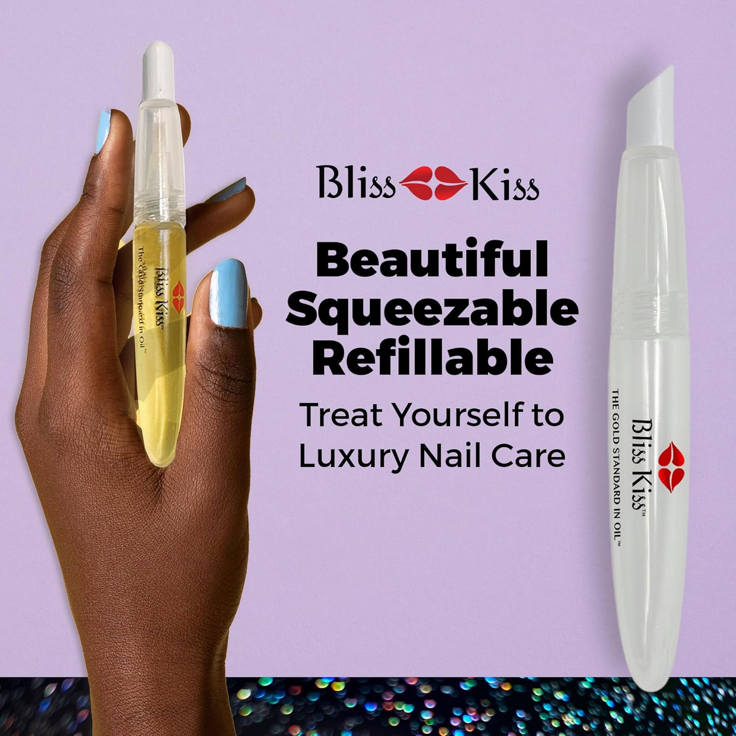 Bliss Kiss Refillable Cuticle Oil Pen for Nails – Empty 8 ml Squeeze Nail Oil Pen with brush applicator from 1-Pack