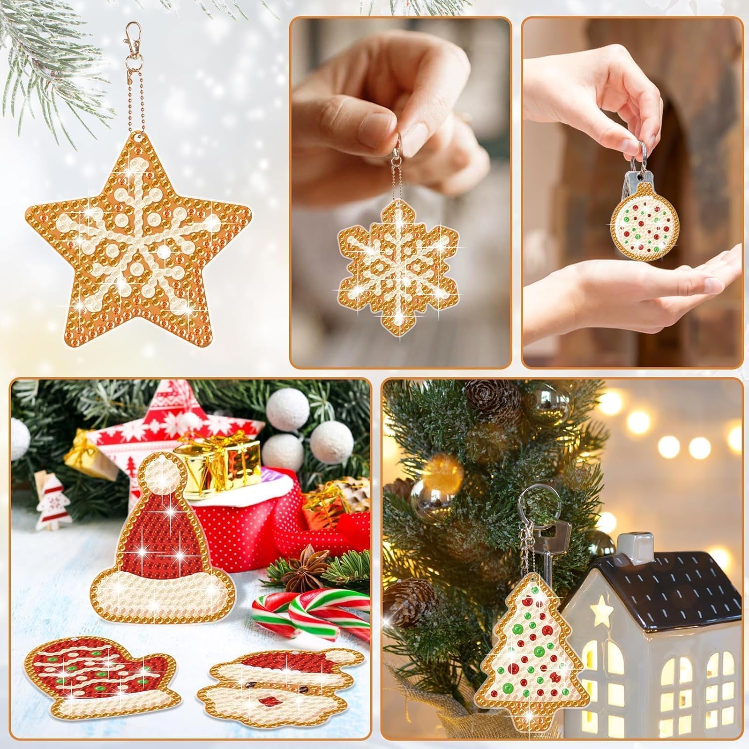 clothmile Kit de 12 llaveros de diamantes de Navidad, diseño de hombre de jengibre de Navidad, 5D, bricolaje, manualidades, hombre de jengibre, arte