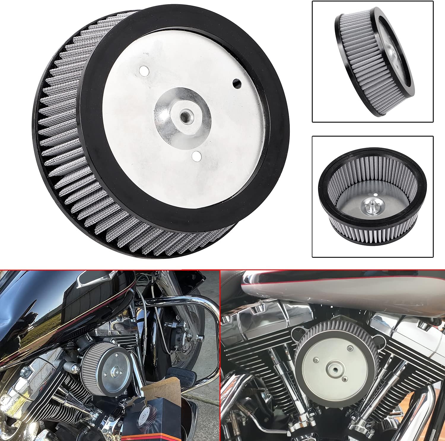 Reemplazo de elemento limpiador de aire de ventosa gris para Harley Big Twin 1999-2017 Dyna Softail Road King FLHR