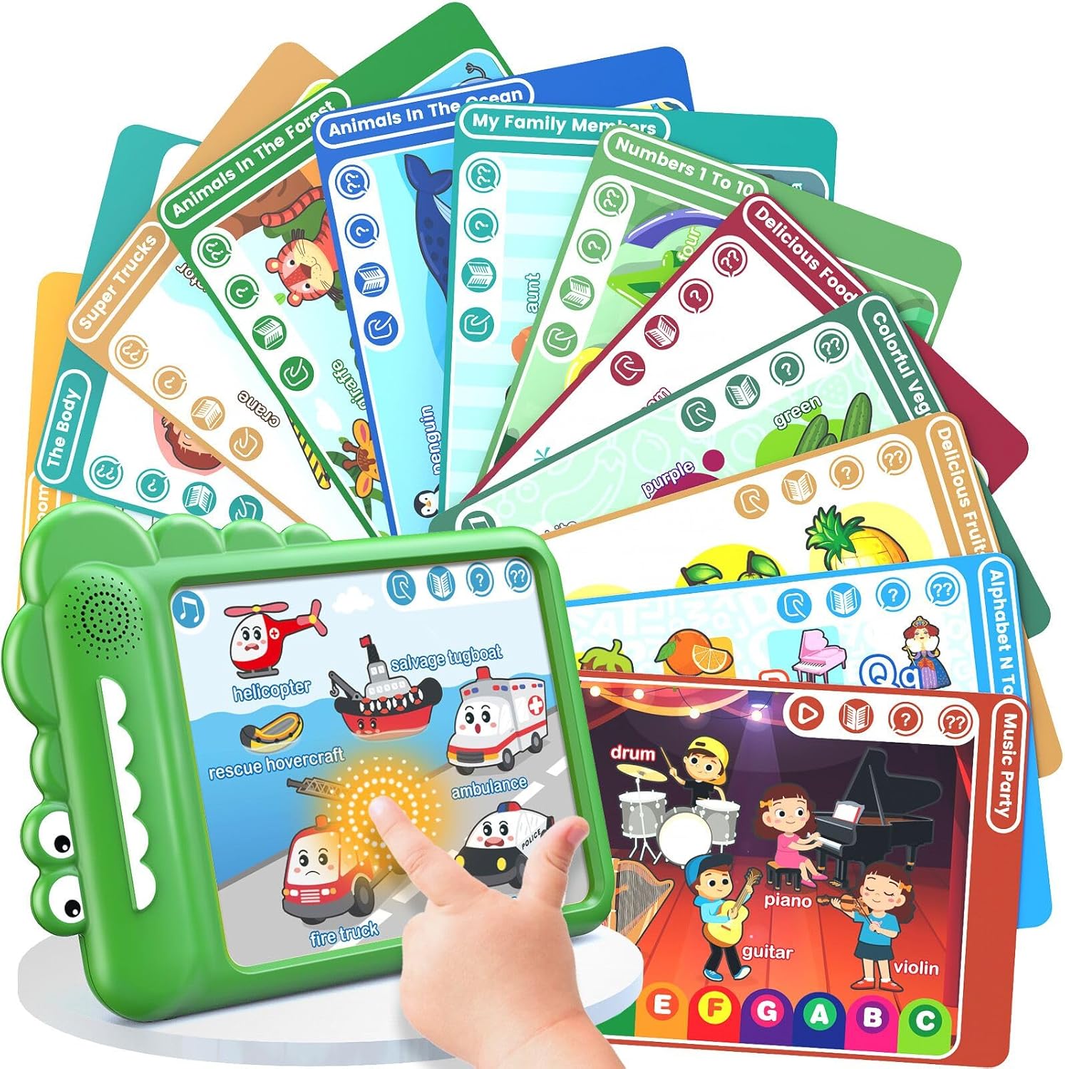 Play & Learn Pad – Tarjetas didácticas parlantes juguetes de aprendizaje con 22 lecciones divertidas para niños y niñas, tableta educativa para
