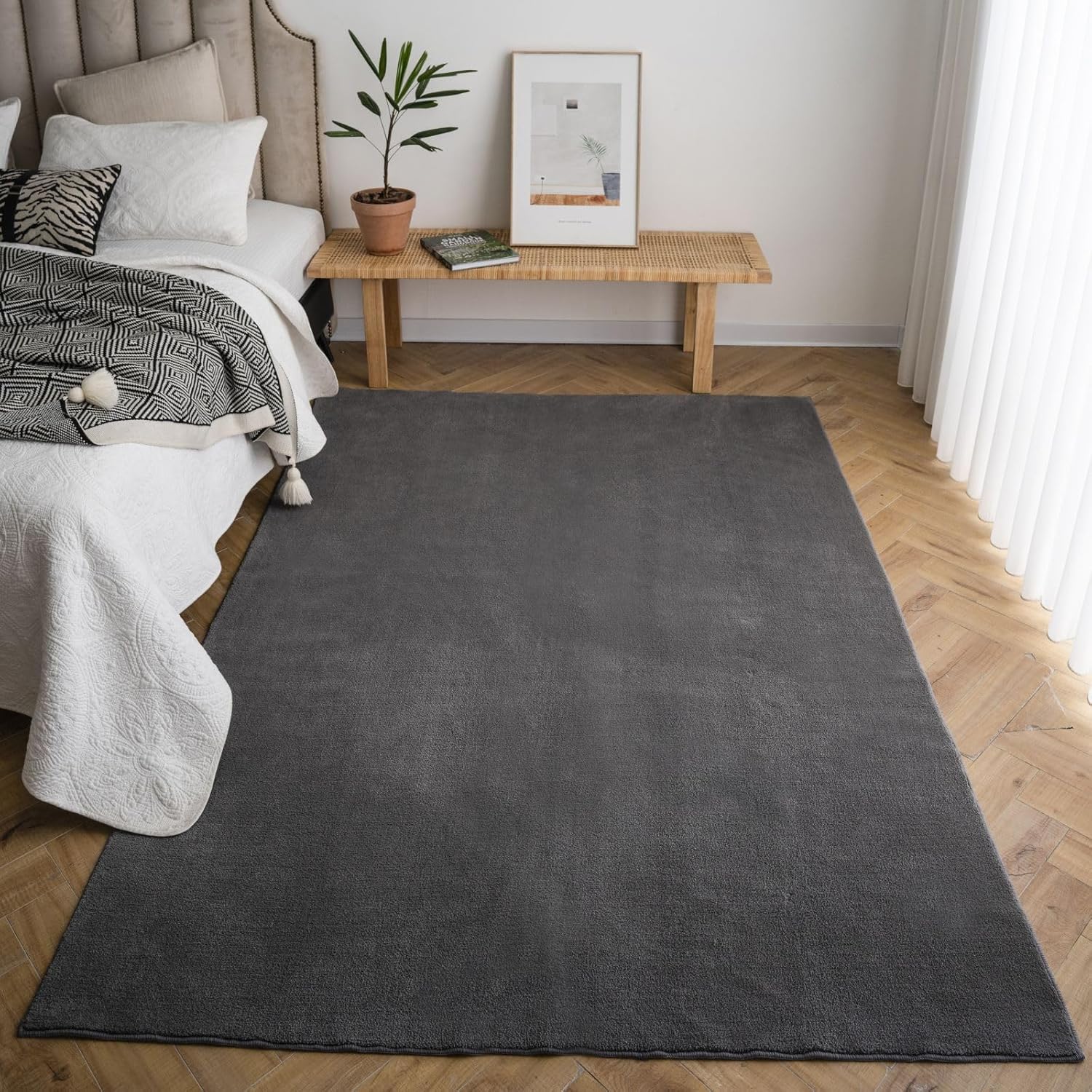 STARUIA Alfombra de área suave para dormitorio, alfombra gris lavable de 5 x 7 pies para sala de estar, alfombra lanuda antideslizante para el