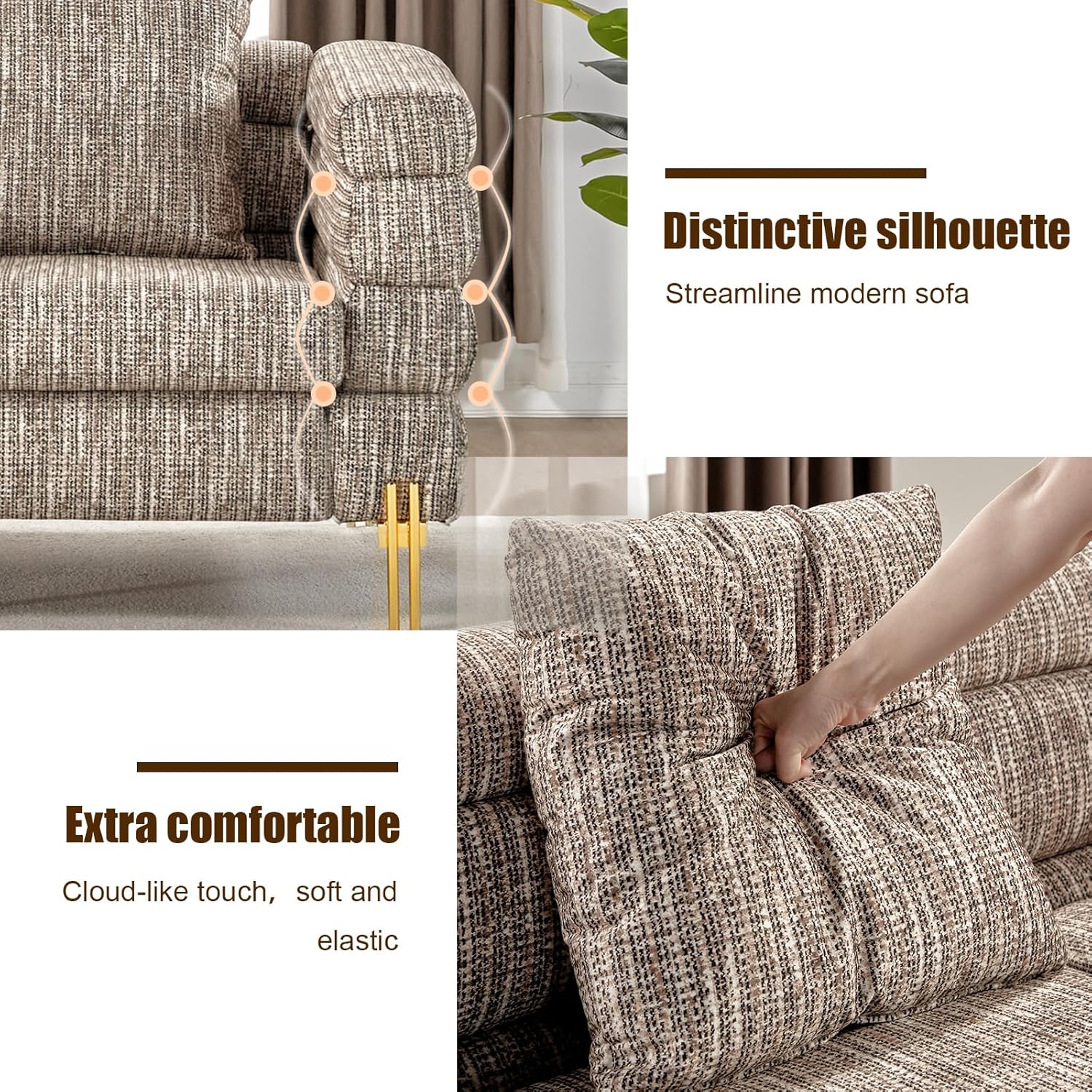 Sofá moderno, sofá modular de 24 pulgadas con asiento extra profundo para sala de estar, sofá de gran tamaño de 85 pulgadas, sofá de 3 asientos,