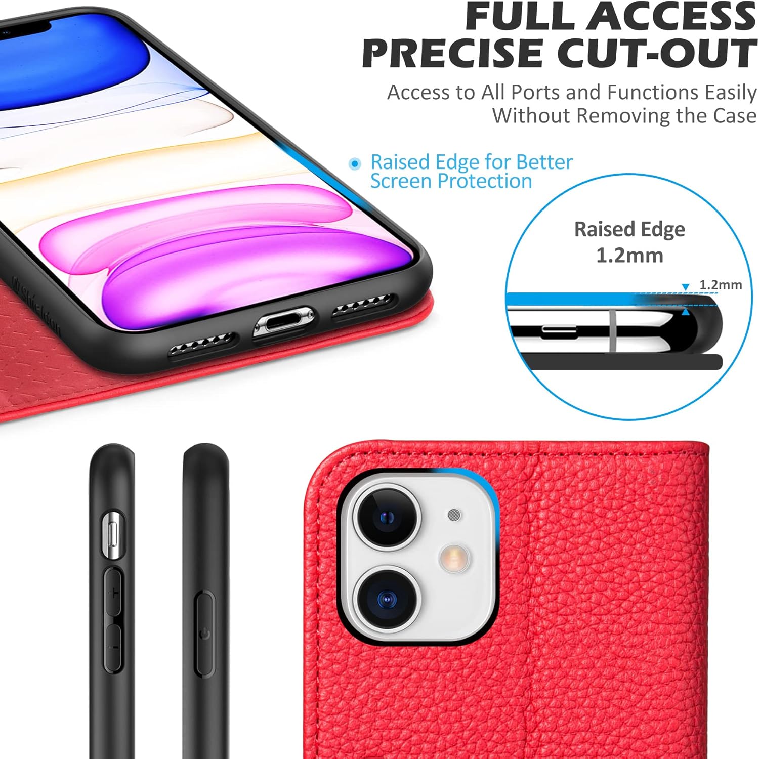 SHIELDON Funda tipo cartera para iPhone 11, de piel auténtica, plegable, con función atril, bloqueo RFID, ranuras para tarjetas de crédito, funda