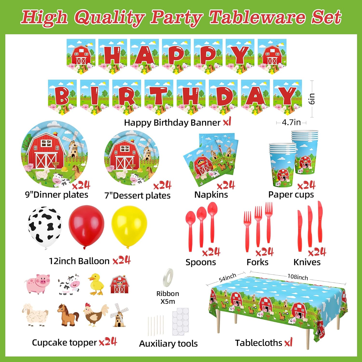 218 piezas de suministros para fiesta de cumpleaños de granjero, animales de granja, decoraciones de fiesta de cumpleaños, platos de granja,