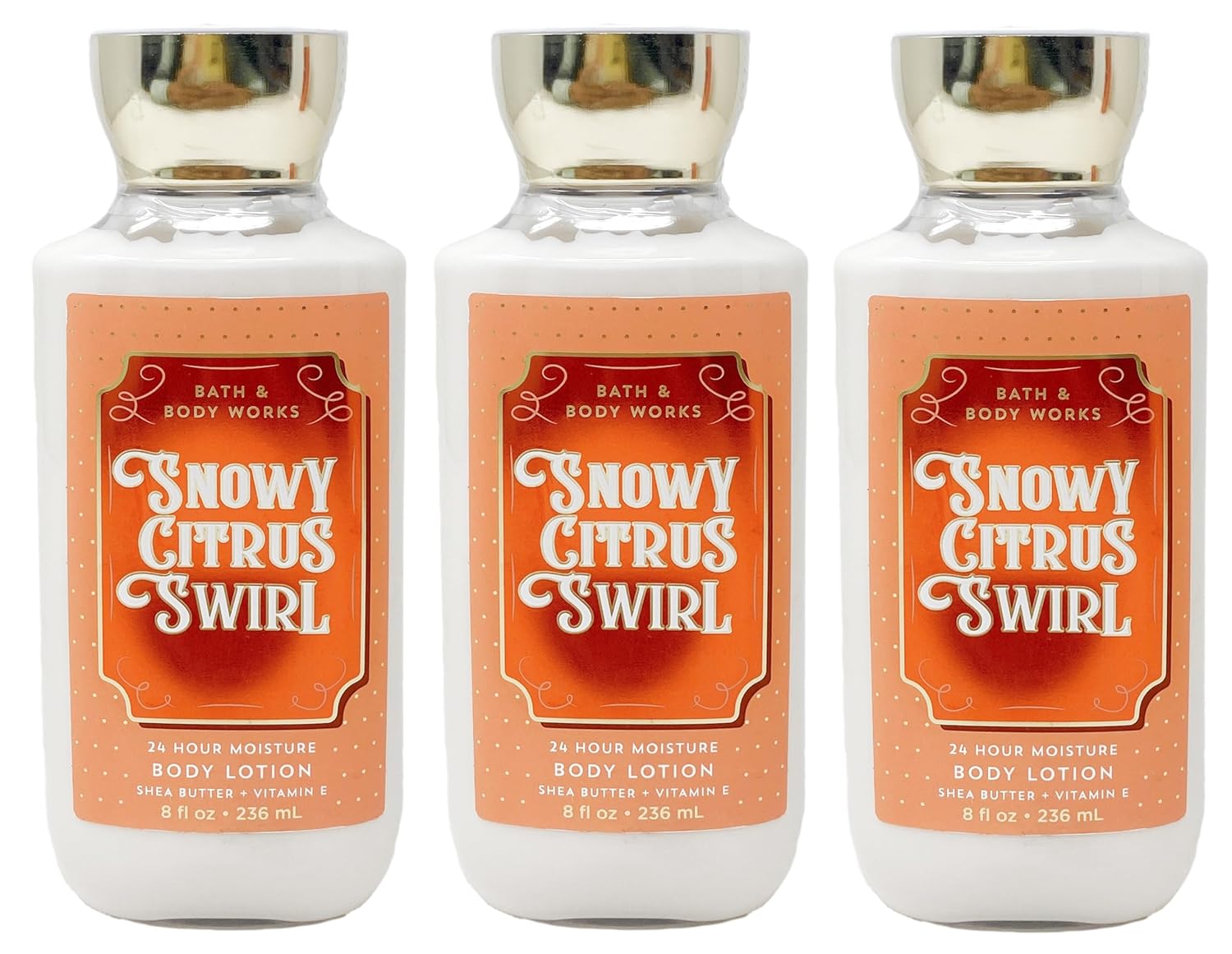 Bath & Body Works Snowy Citrus Swirl – Pack de 3 – Loción Corporal 24 horas de humedad