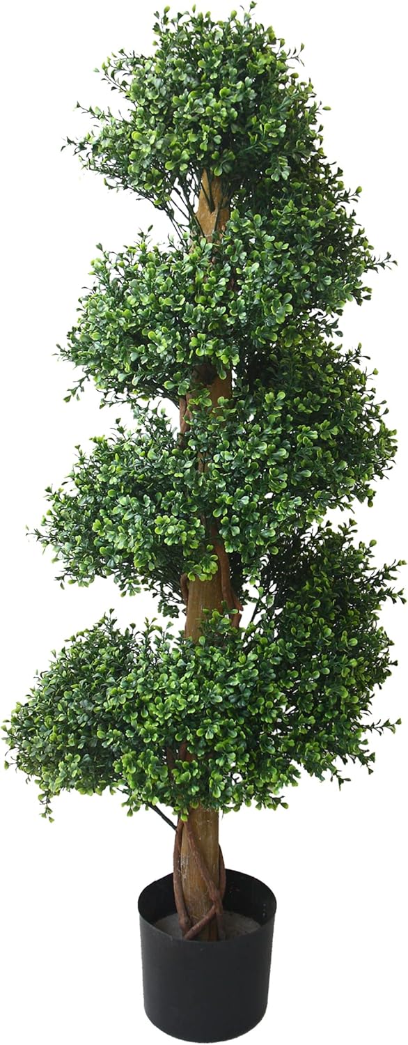 Pure Garden Árbol en espiral artificial de 48 pulgadas, boj en maceta, decoración de interiores o exteriores, plantas sintéticas para el hogar,