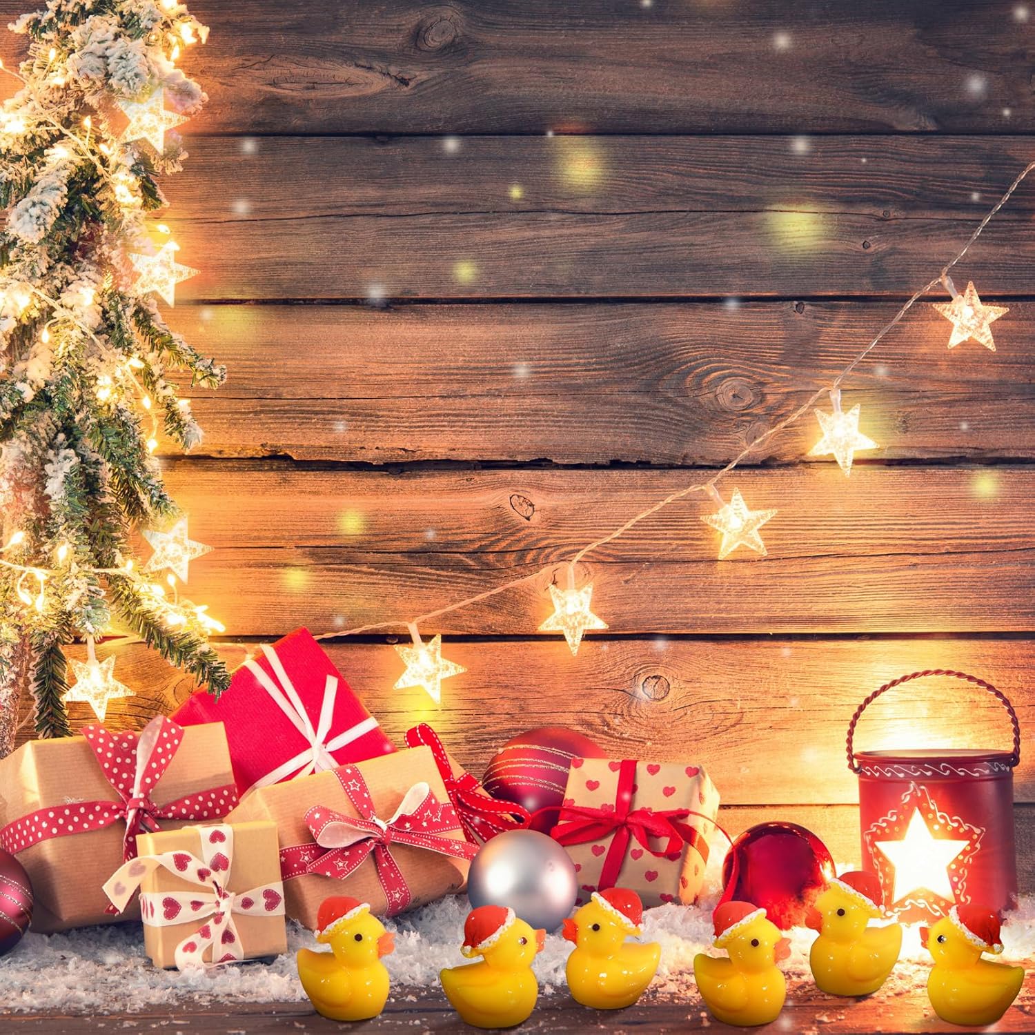 50 piezas de mini patos de Navidad, pequeños patos de resina a granel, mini sombrero de Navidad, figuras de pato, micro paisaje, jardín, acuario,