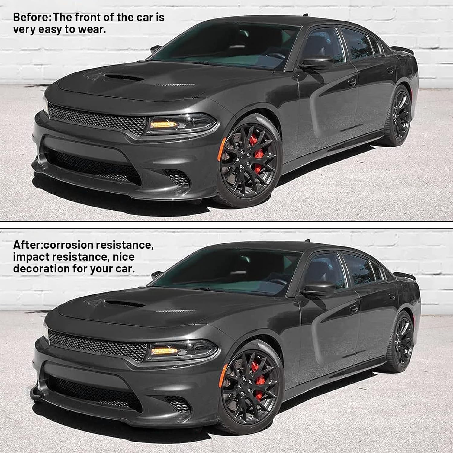 Protector de parachoques delantero compatible con Dodge Charger HellcatSRT 392  Scat PackRT Scat PackGTRT 2015-2021, negro, paquete de 2