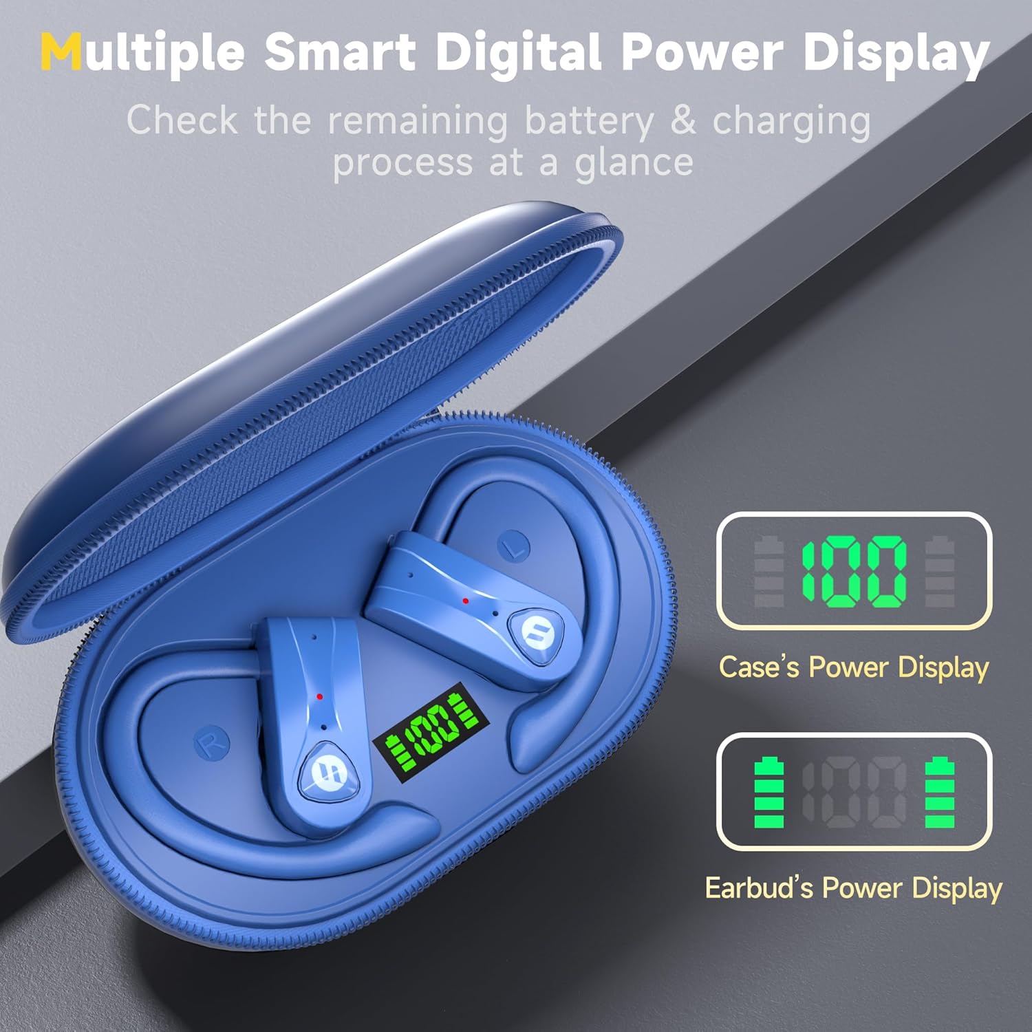 Bluetooth Headphones Noise Canceling 4 Mics Clear Call Stereo Bass Sound 60H Playtime Wireless Charging Case Over Ear Earphones LED Digital Display