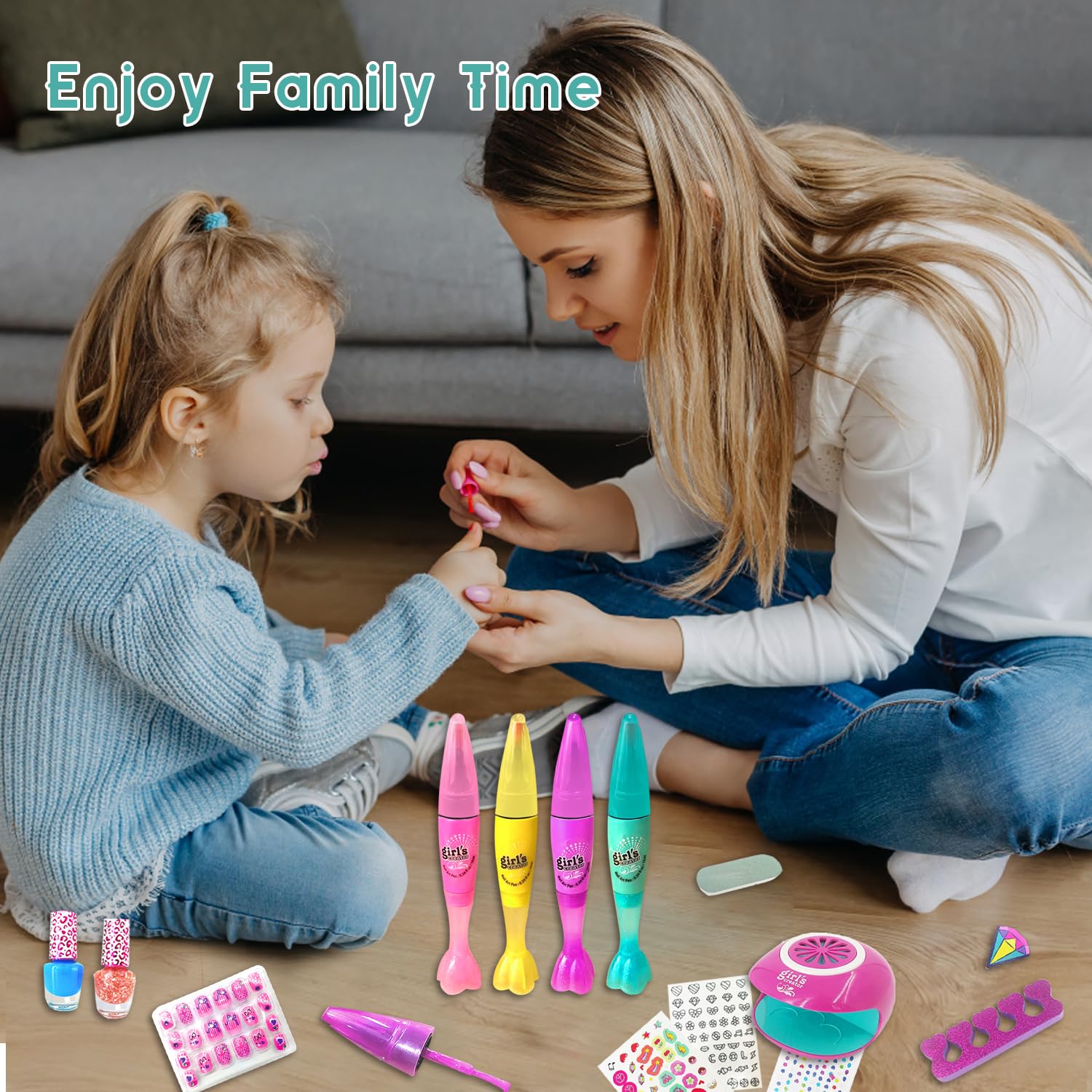Juego de esmaltes de uñas para niñas, regalo para niñas, kit de uñas para niños de 7 a 12 años, juego de esmalte de uñas no tóxico con secador de