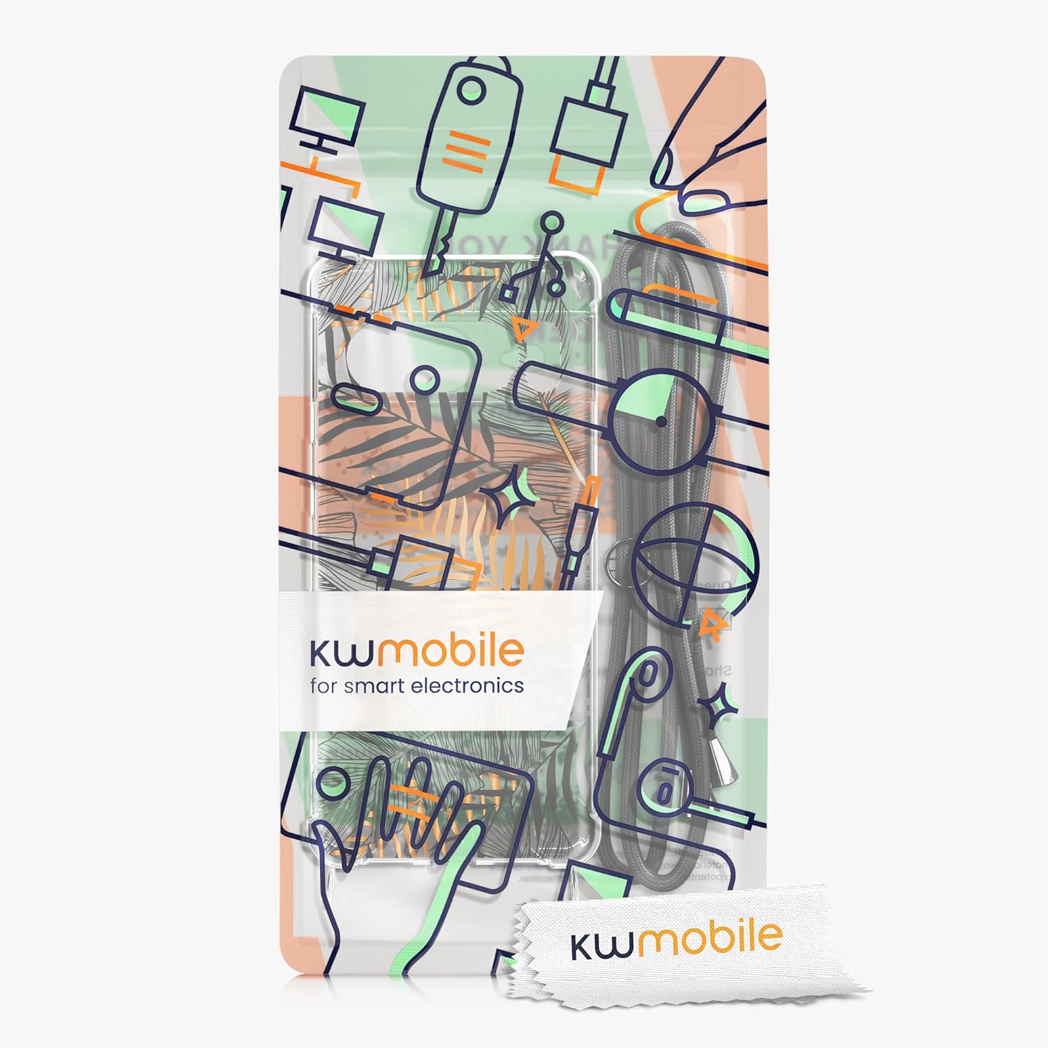 kwmobile Funda cruzada compatible con Google Pixel 8 Pro, diseño de hojas de palmera, color amarillogristransparente