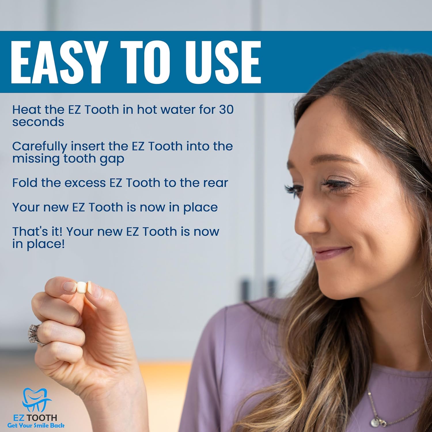 EZ Tooth – Amazing Temporary Tooth – Diente preformado – Kit de repuesto para dientes faltantes – Reparación instantánea de dientes – Sombra natural