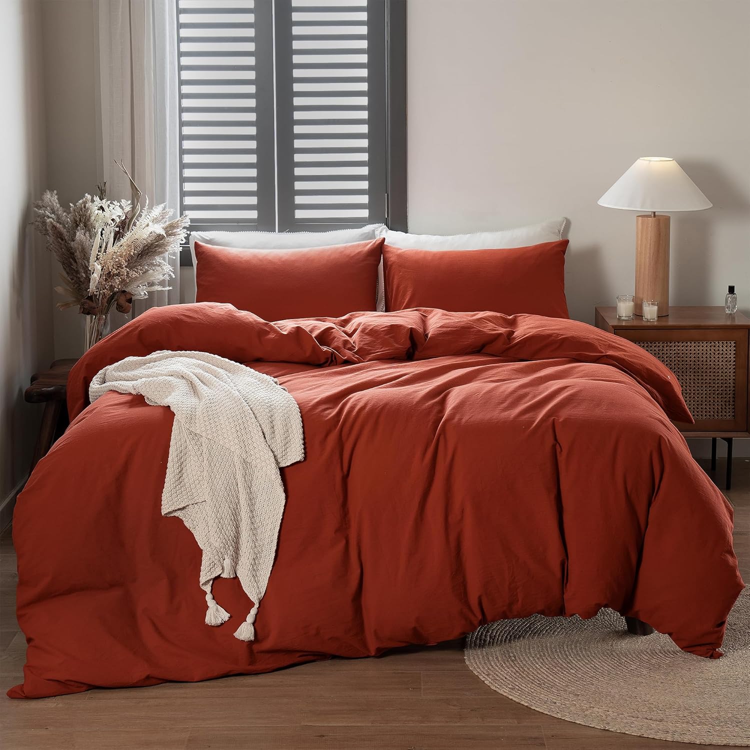 ATsense Juego de edredón naranja quemado, tamaño individual, 3 piezas, tamaño individual XL, juego de edredón de ropa de cama óxido para mujeres y