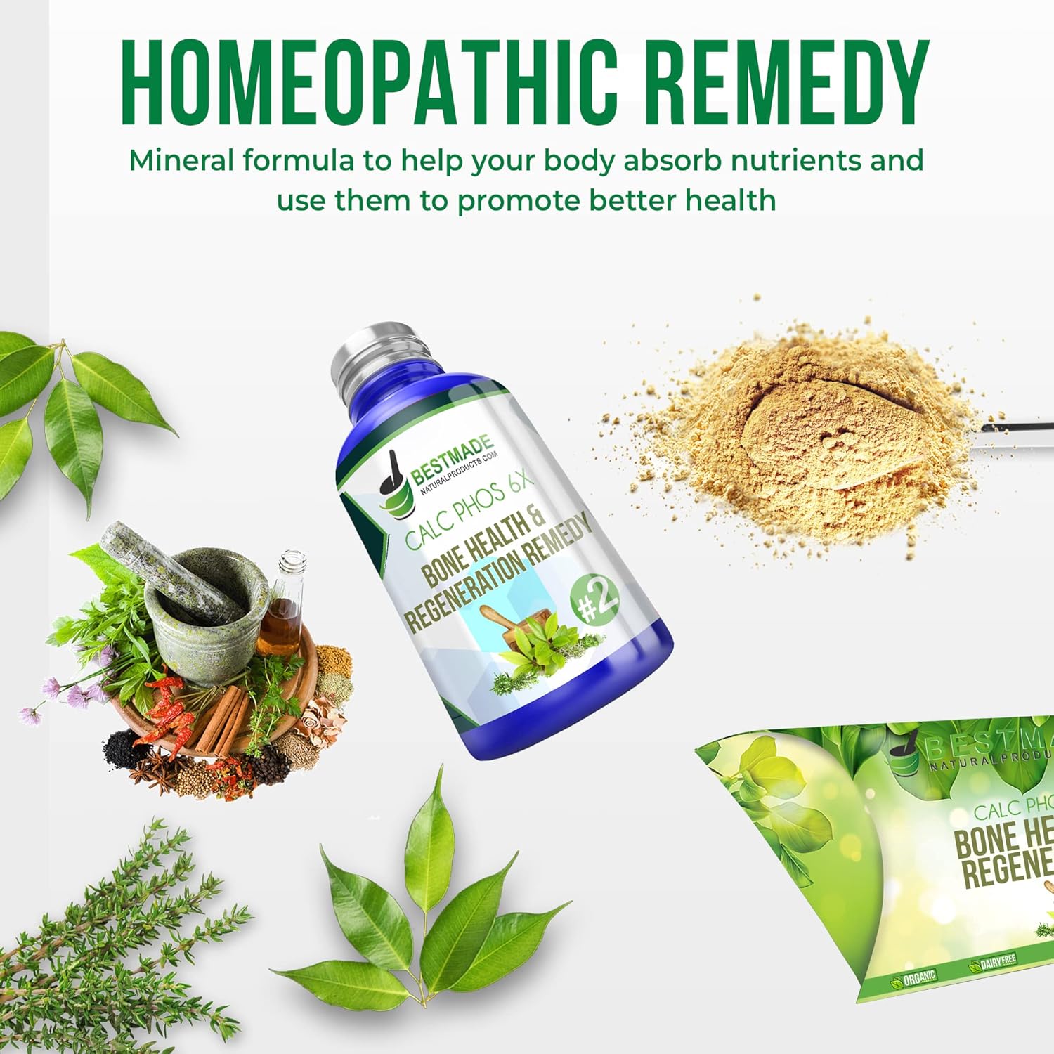 Bestmade Naturalproducts.com Calc Phos 6X Remedio homeopático de sal celular para la salud ósea y regeneración  Ayuda con problemas de crecimiento,