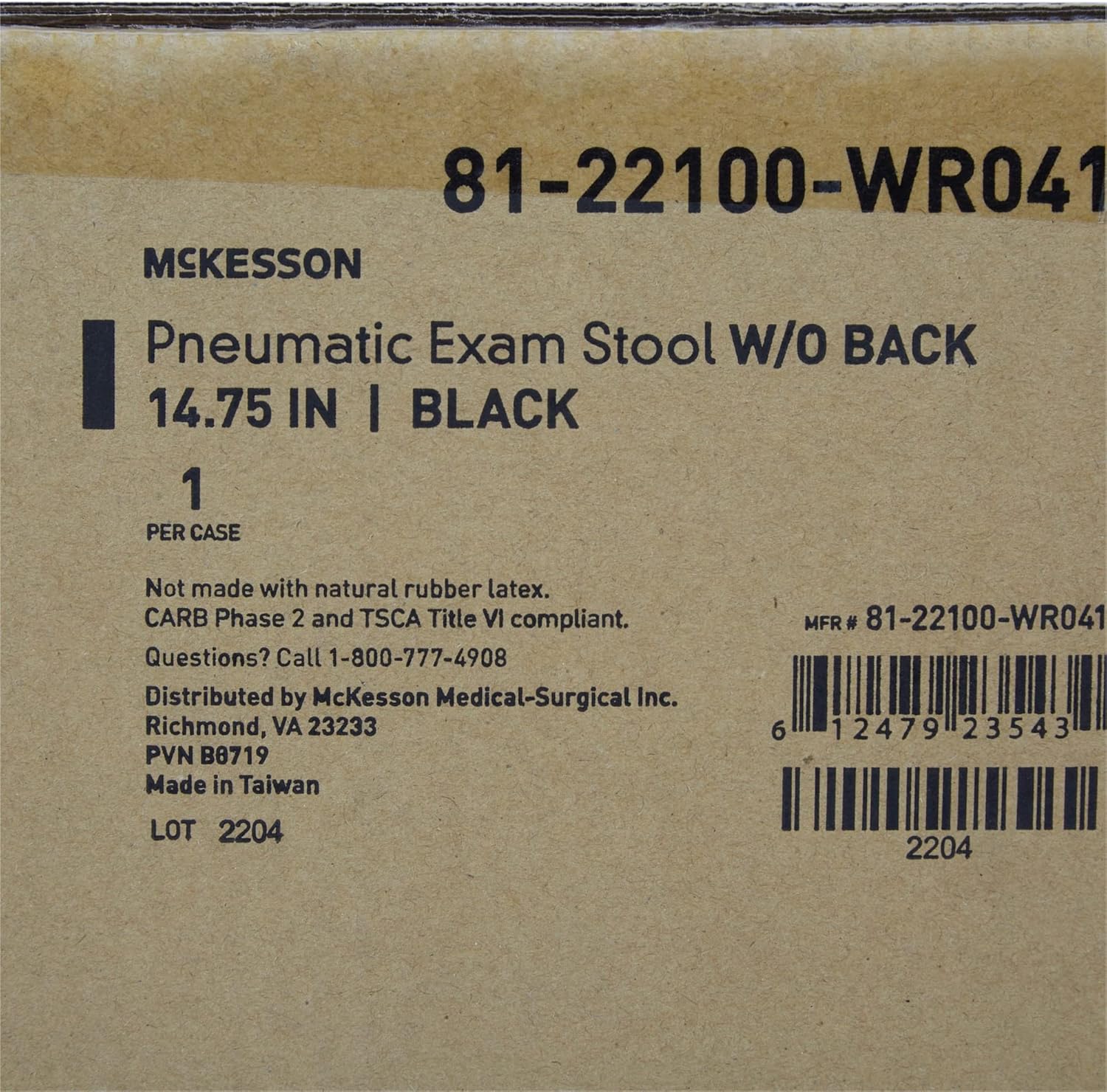 McKesson Taburete de examen, neumático, cinco patas, redondo, sin espalda, negro, capacidad de peso de 250 libras, base de 21 pulgadas, altura
